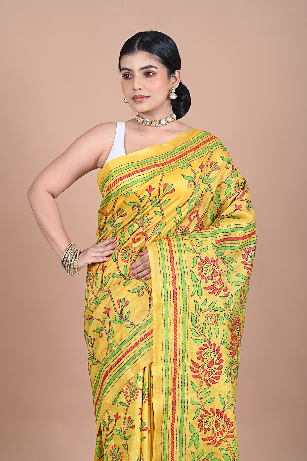 Kantha On Tusser silk