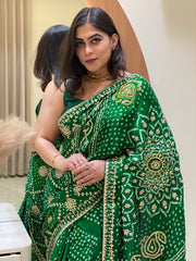 Bandhini Gajji silk with gota work.