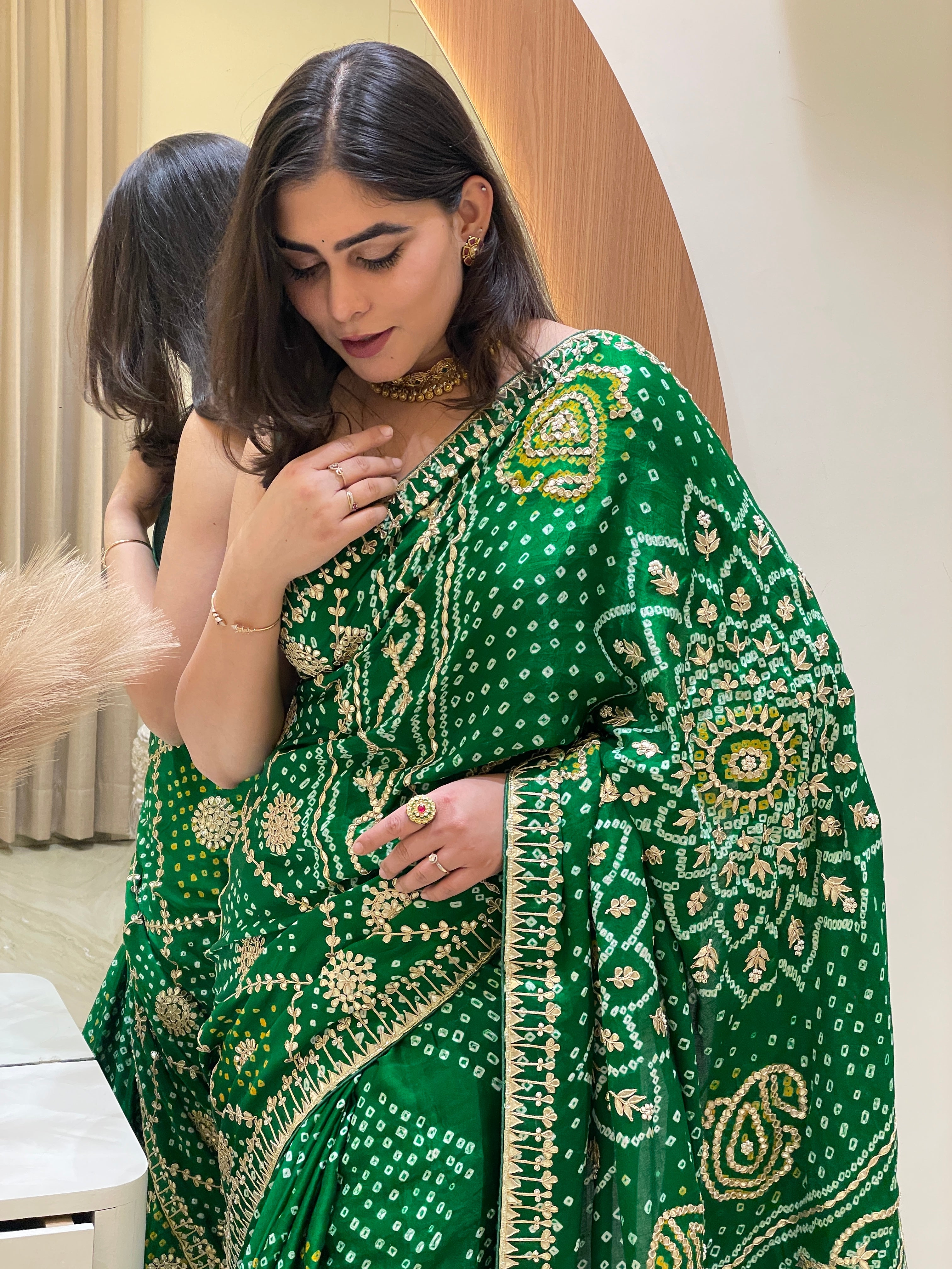 Bandhini Gajji silk with gota work.