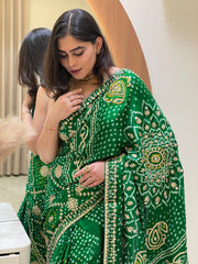 Bandhini Gajji silk with gota work.