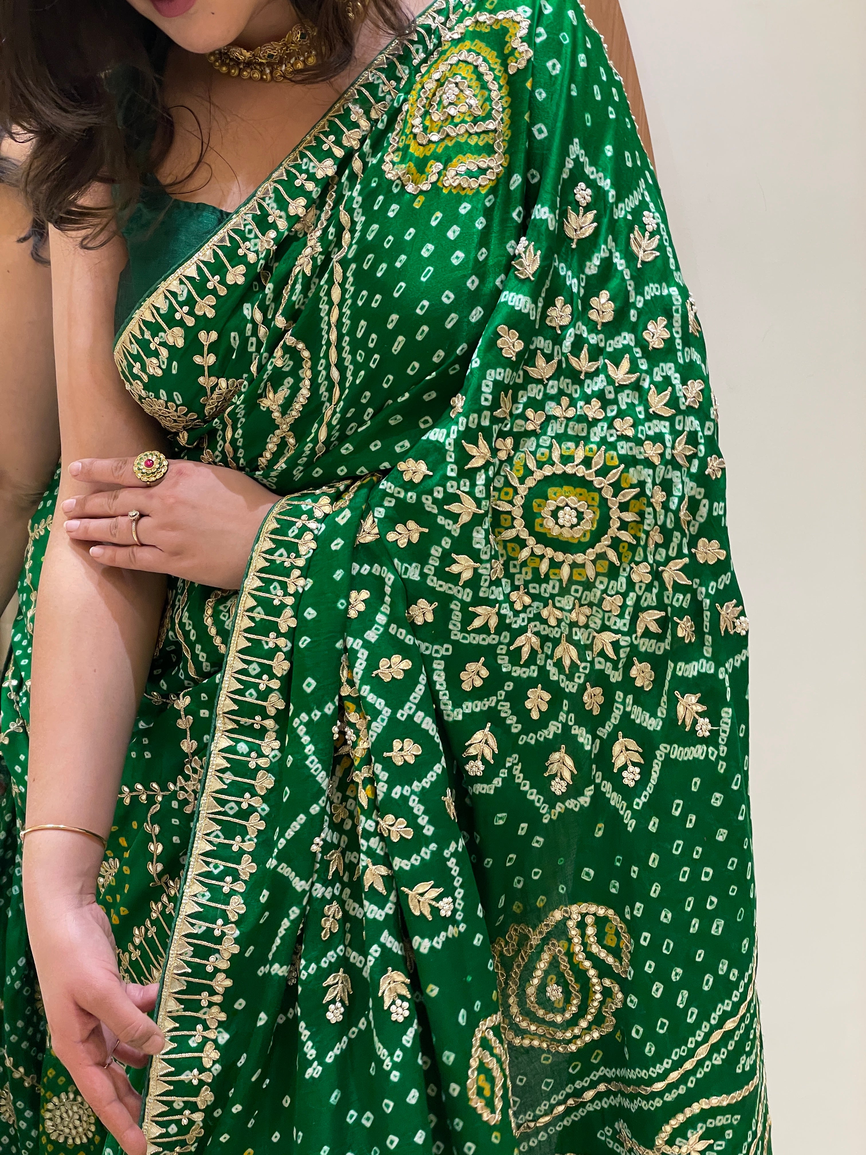 Gajji Silk Bandhini with hand gotta work