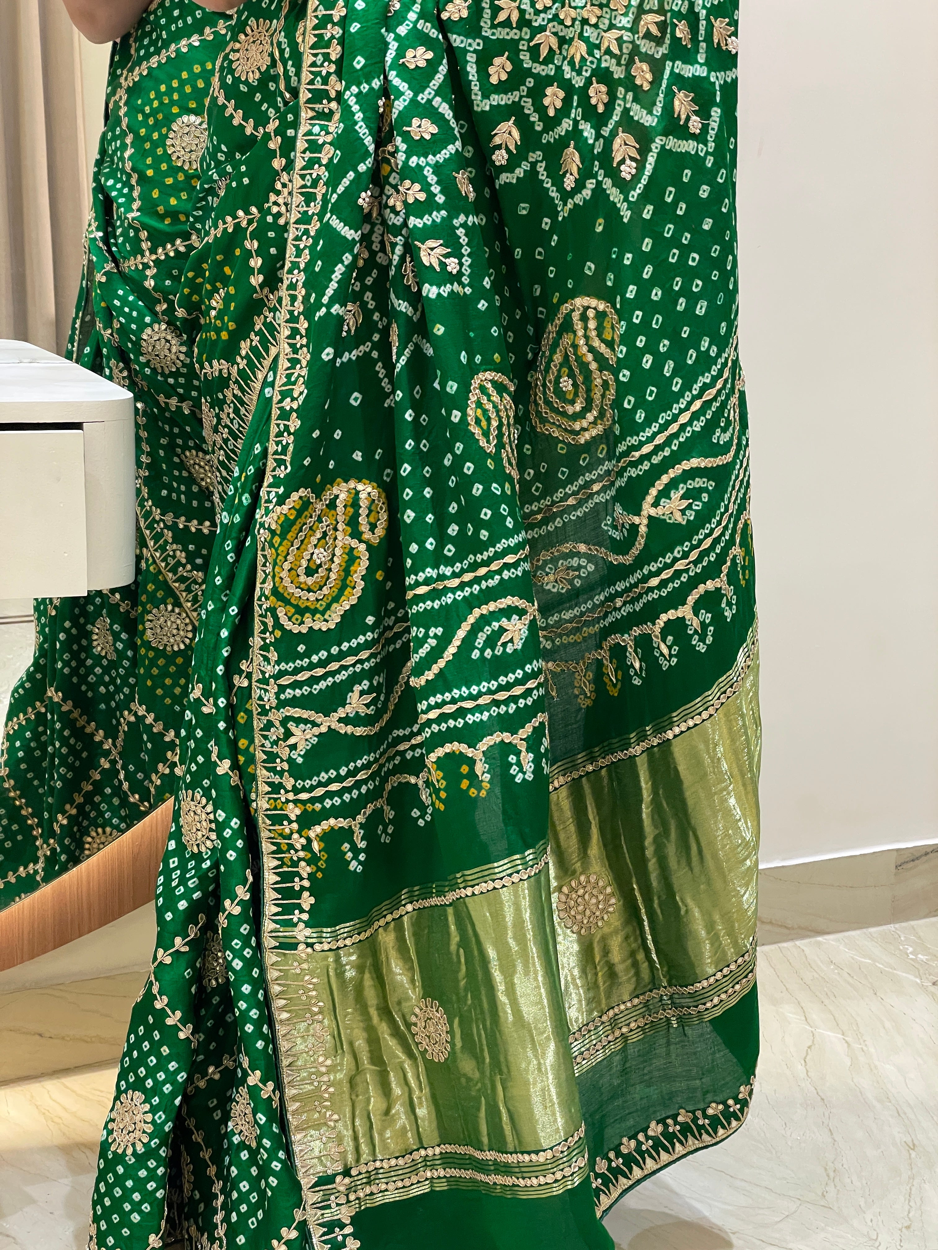 Bandhini Gajji silk with gota work.
