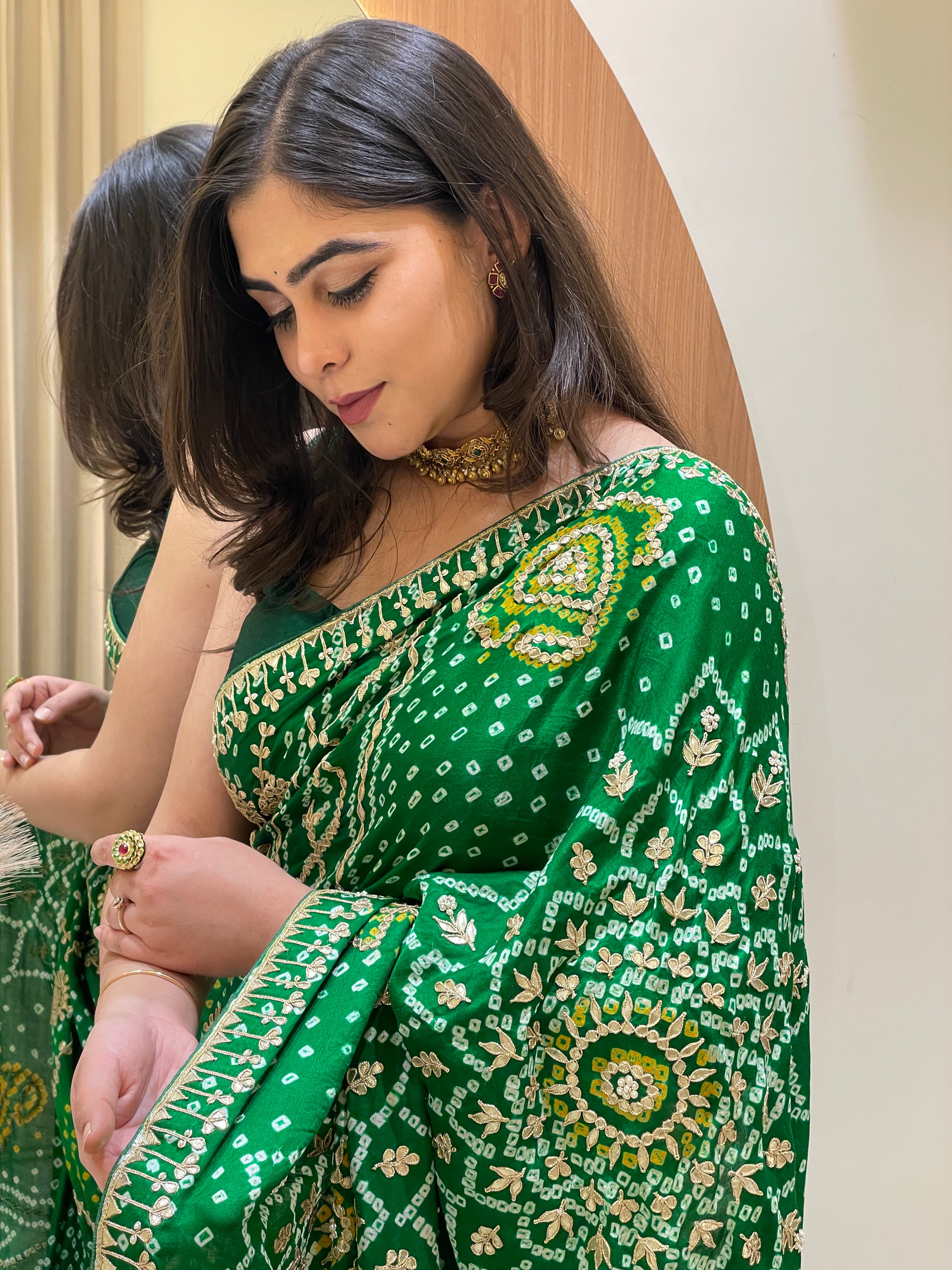 Gajji Silk Bandhini with hand gotta work