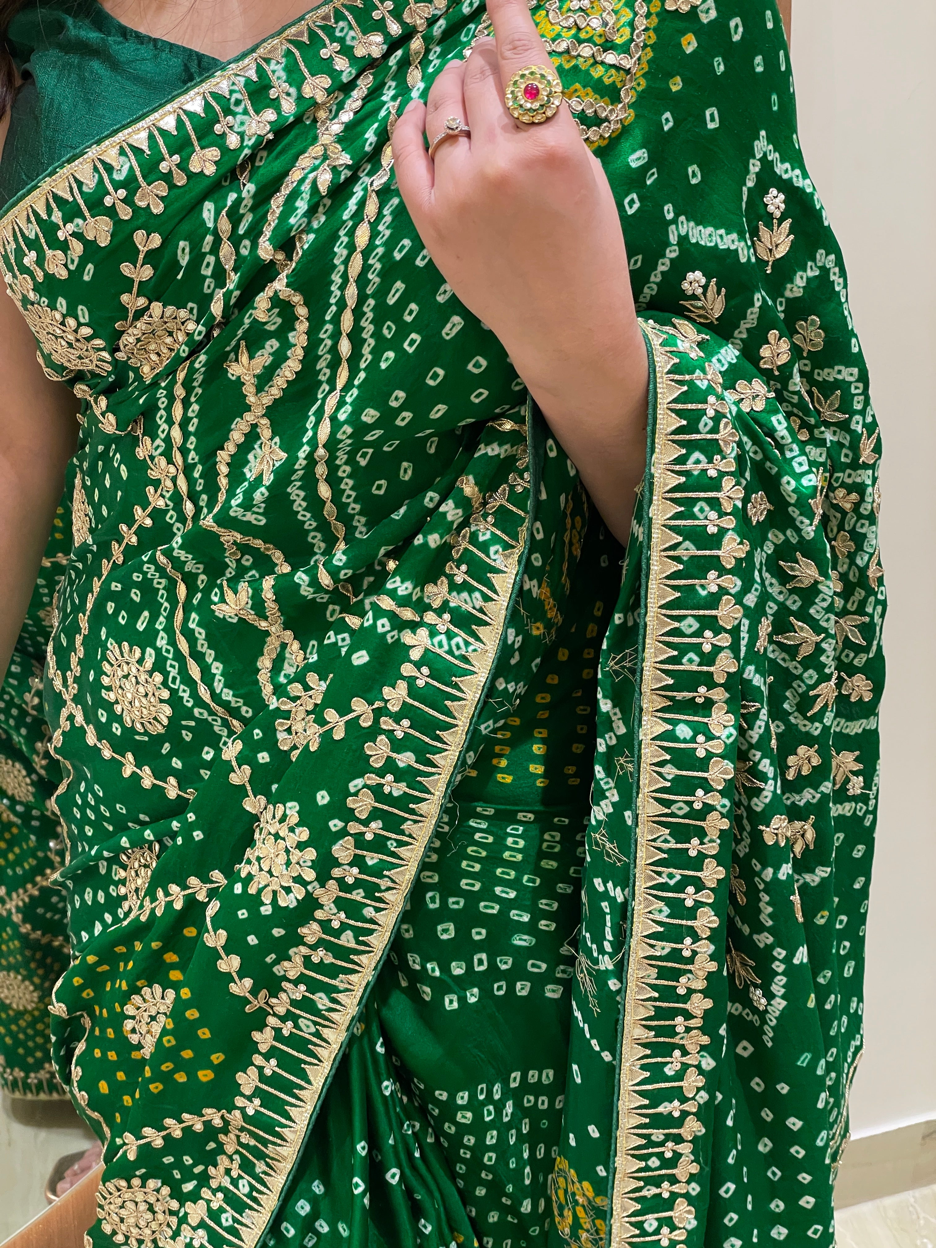 Bandhini Gajji silk with gota work.