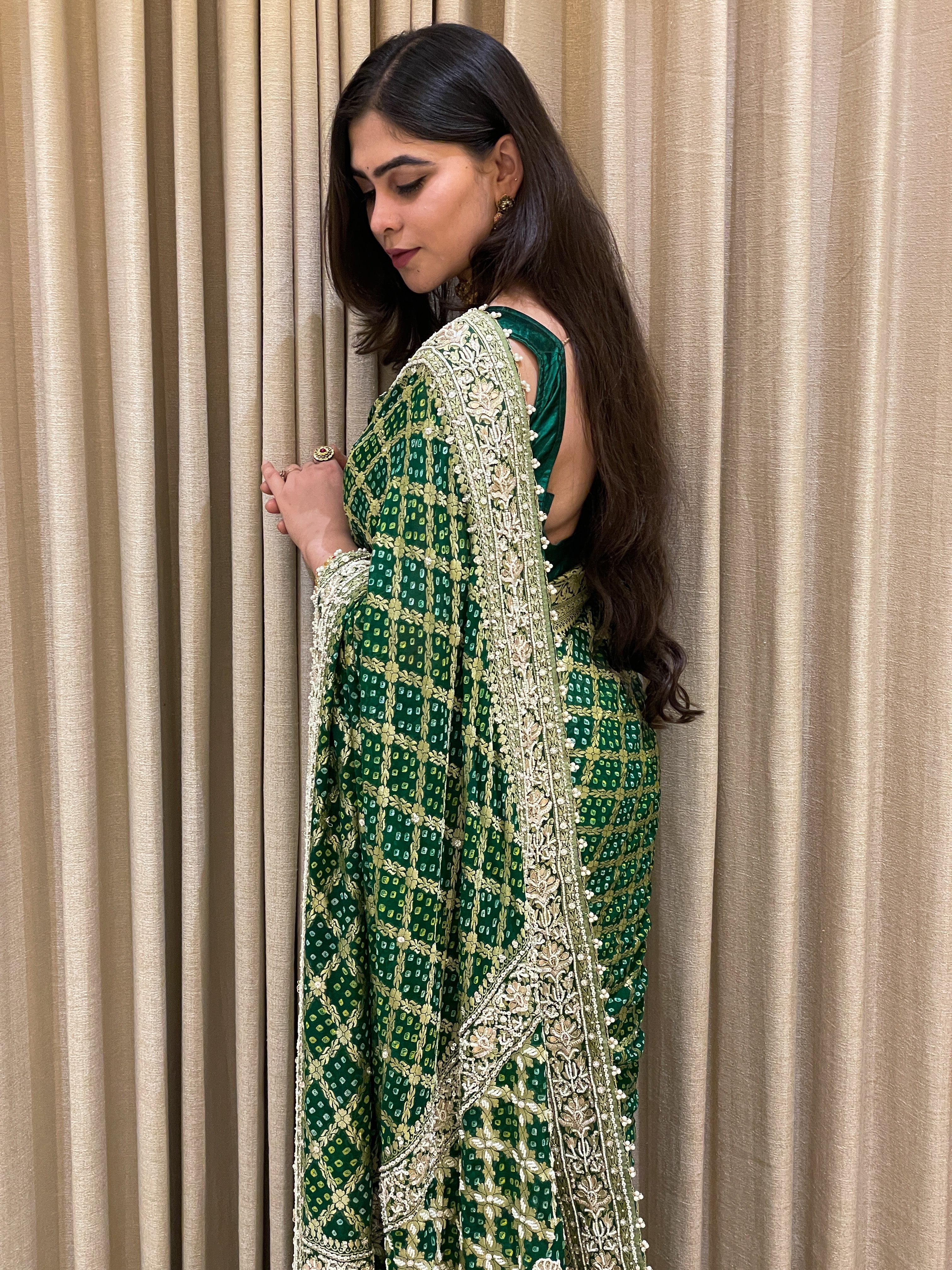 Neem Zari Georgette with zardosi work