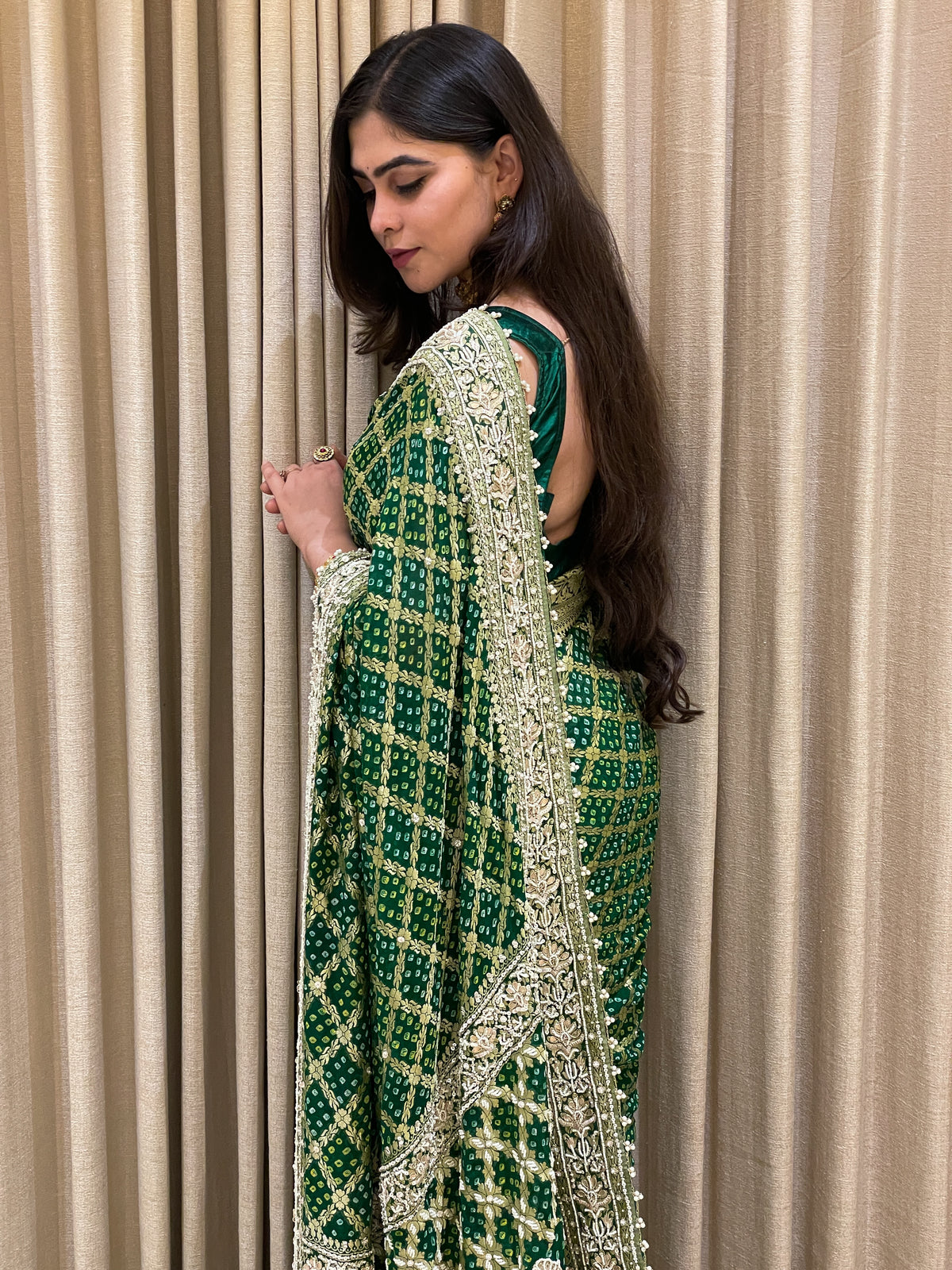 Neem Zari Georgette with zardosi work