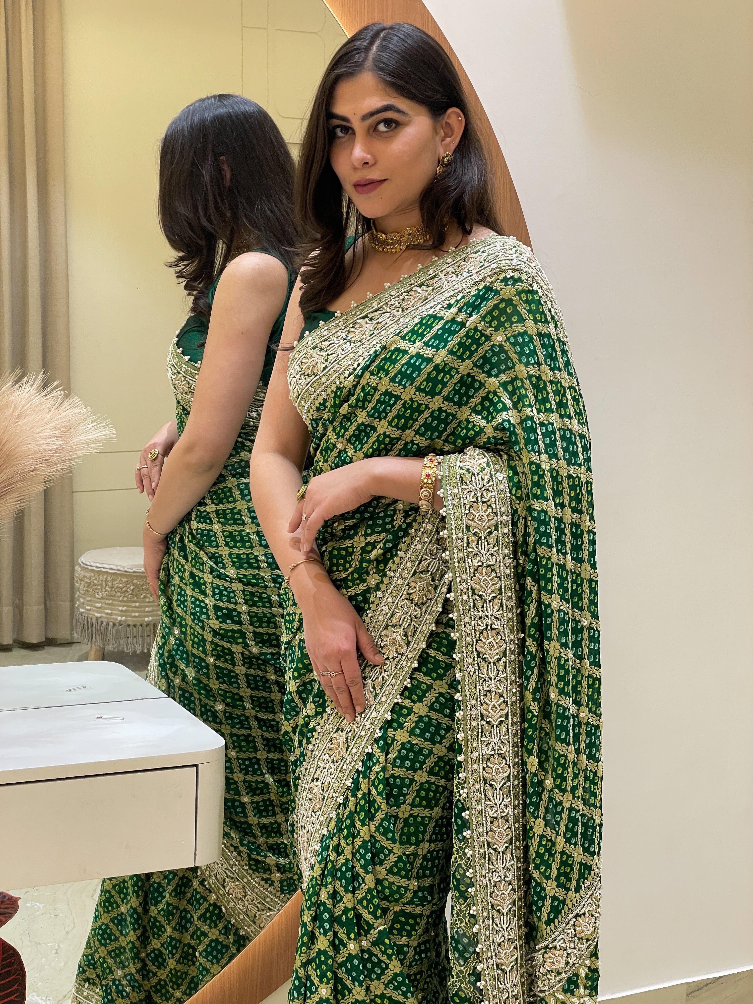Neem Zari Georgette with zardosi work
