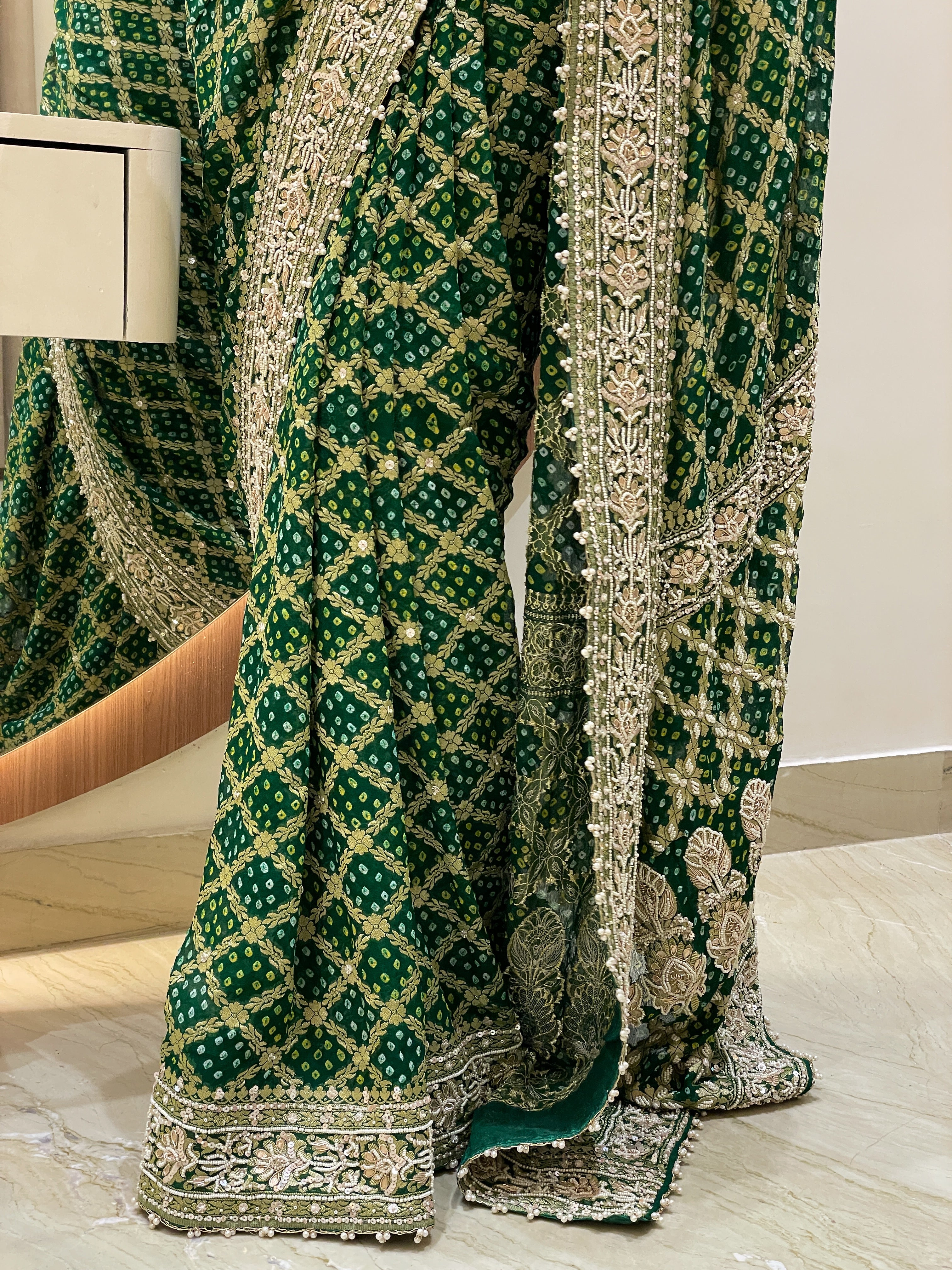 Neem Zari Georgette with zardosi work