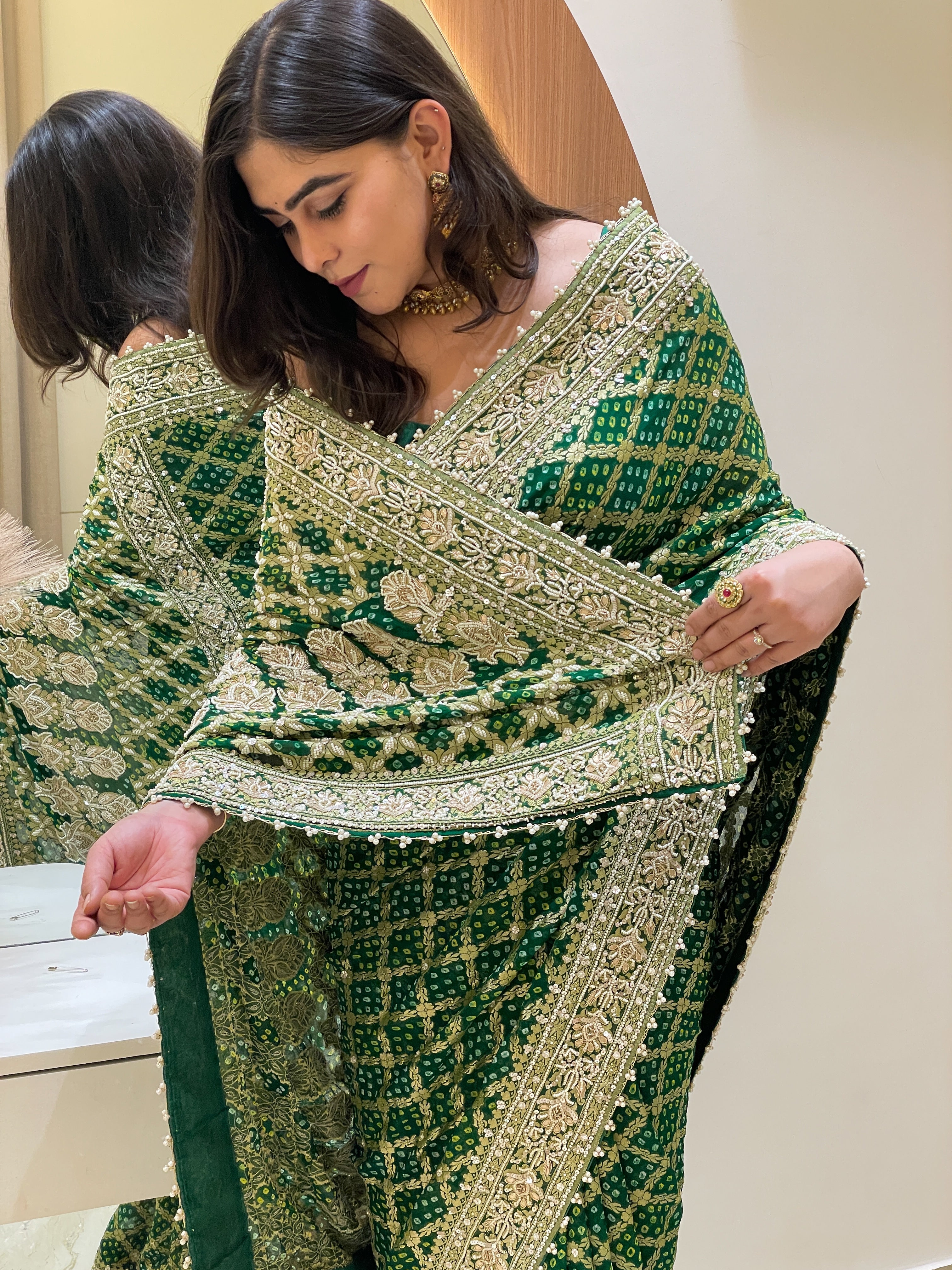 Neem Zari Georgette with zardosi work