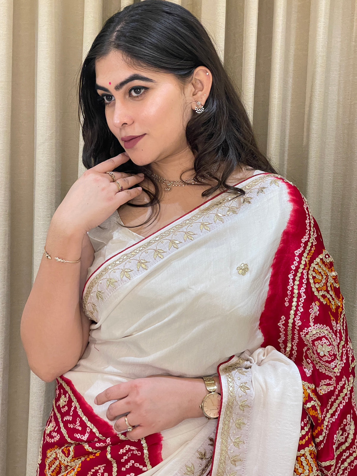 Gajji Silk Bandhini with gatta patti work