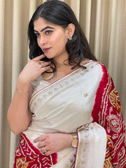 Gajji Silk Bandhini with gatta patti work