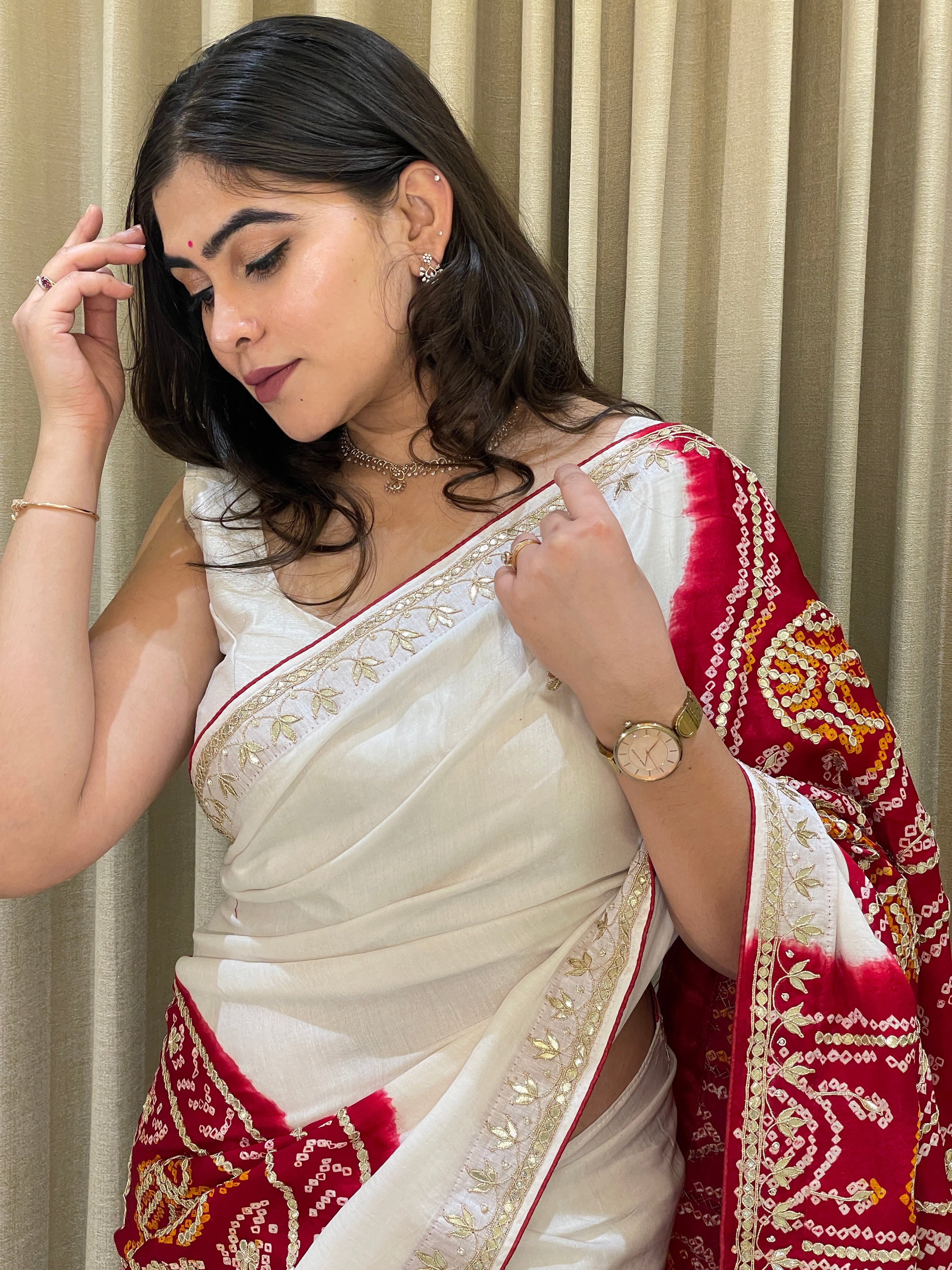 Bandhini Gajji silk with gota work.