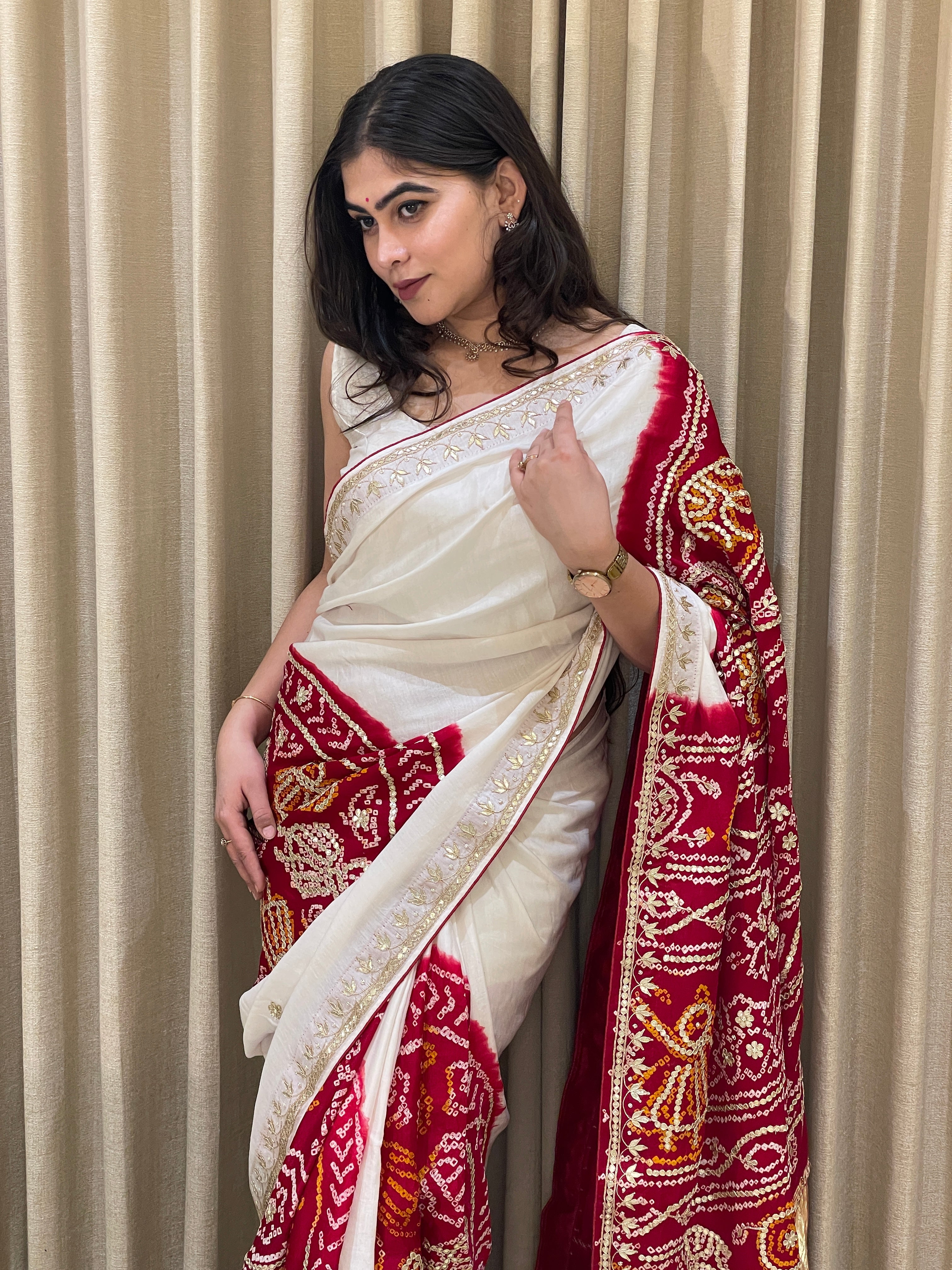 Bandhini Gajji silk with gota work.