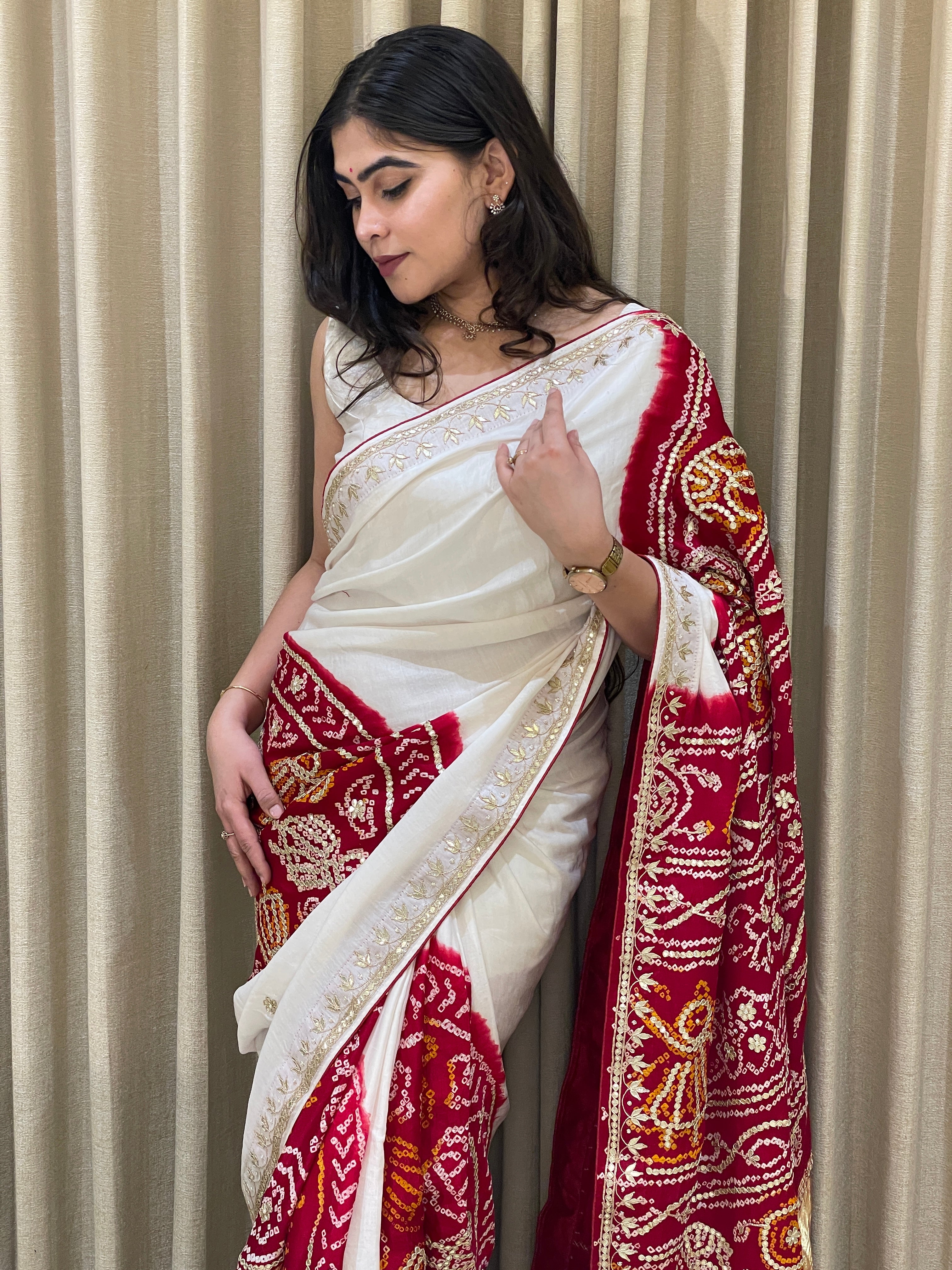 Bandhini Gajji silk with gota work.