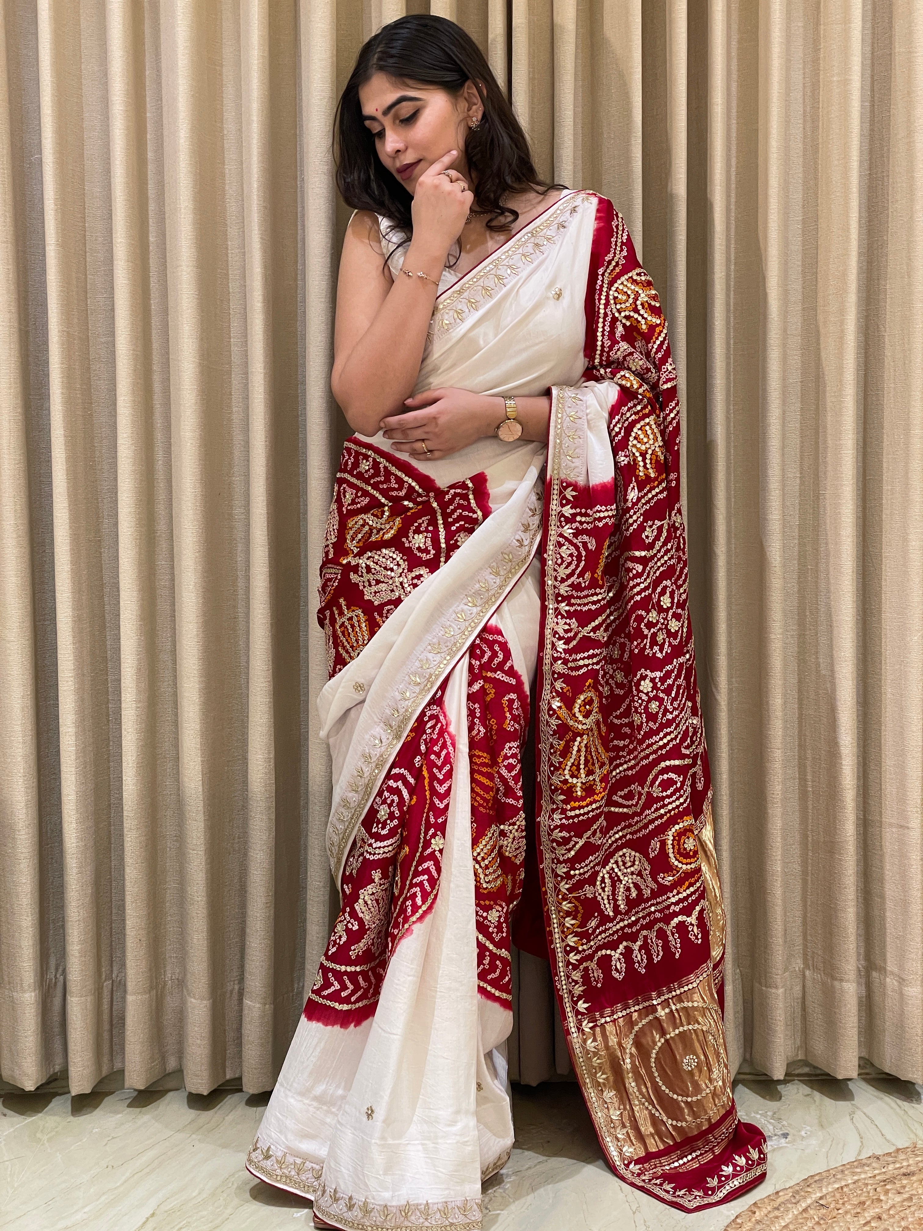 Bandhini Gajji silk with gota work.