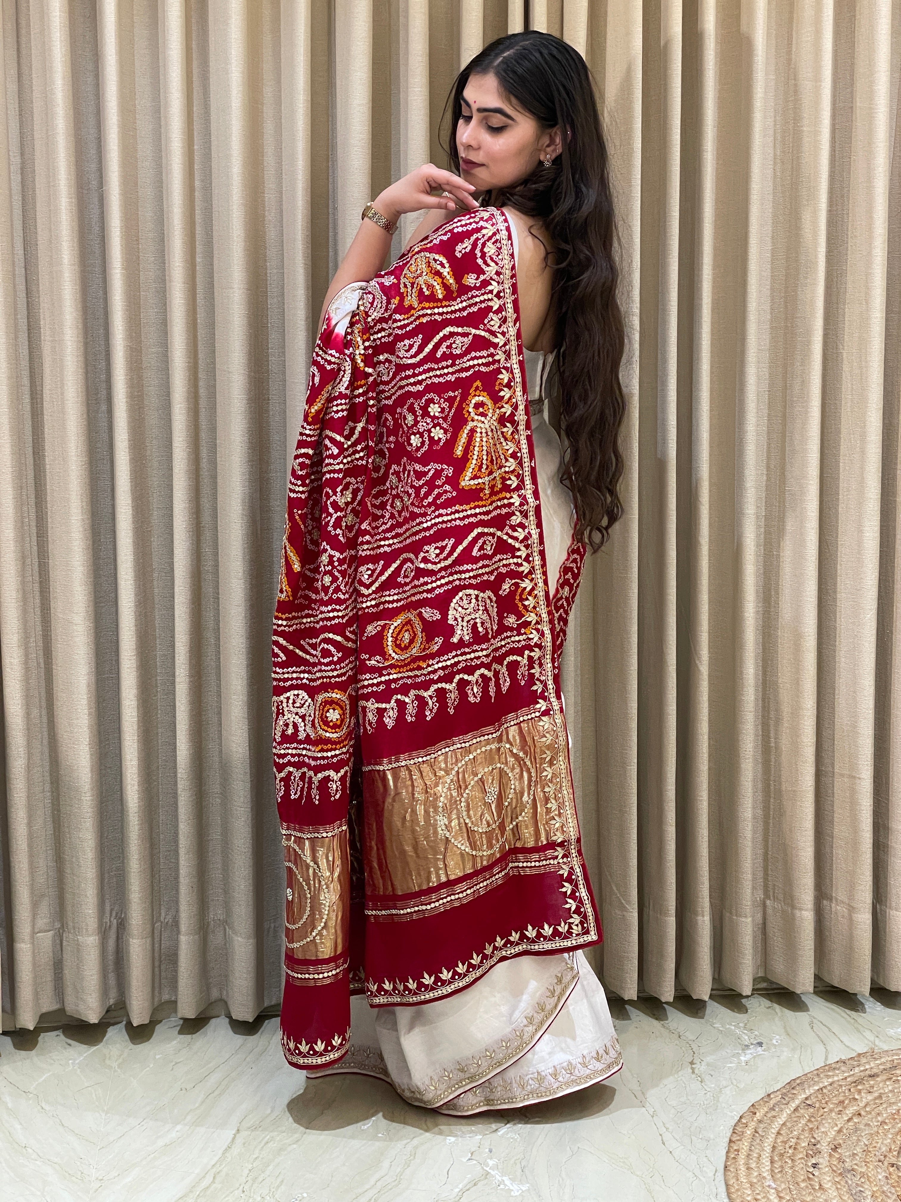 Bandhini Gajji silk with gota work.