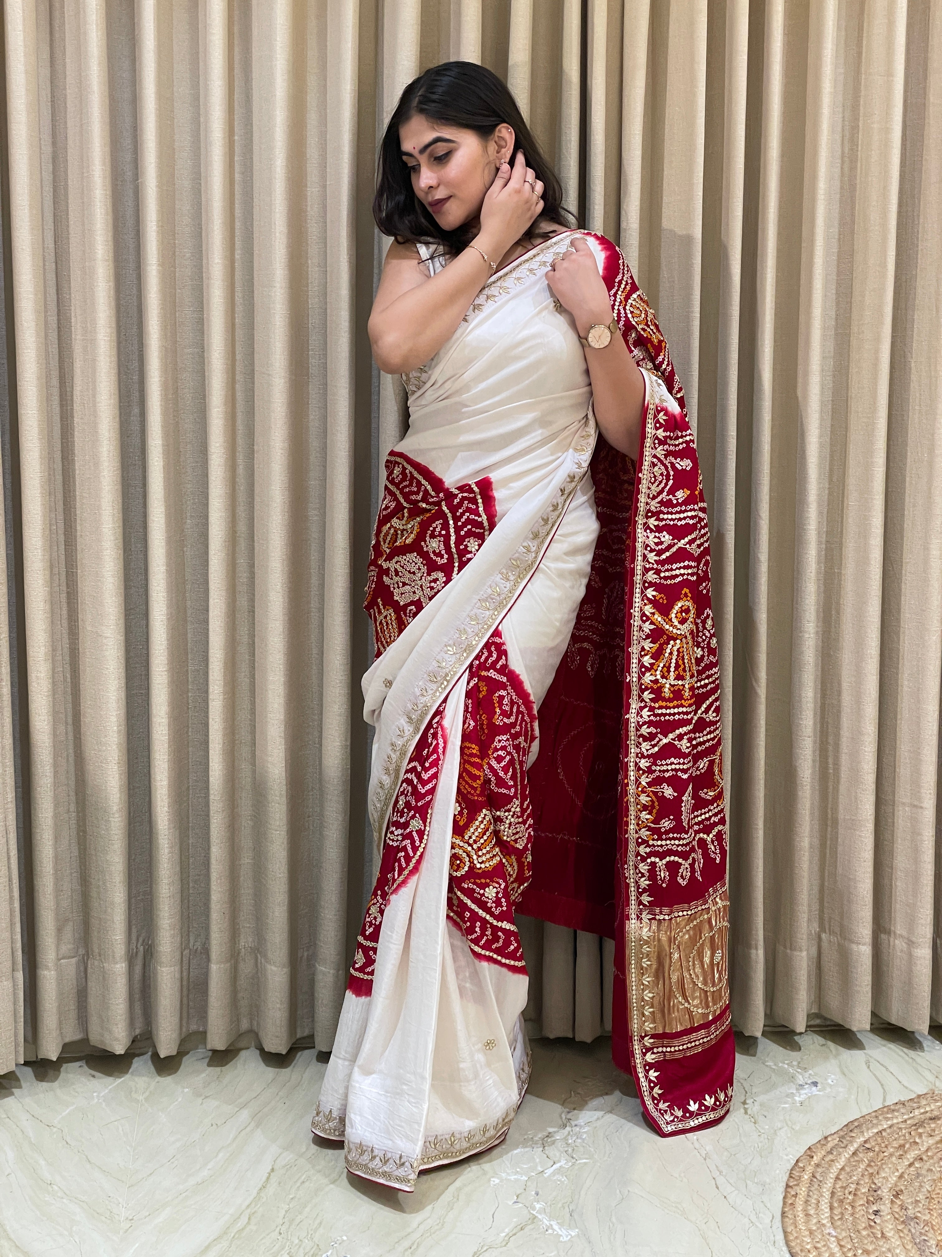 Bandhini Gajji silk with gota work.