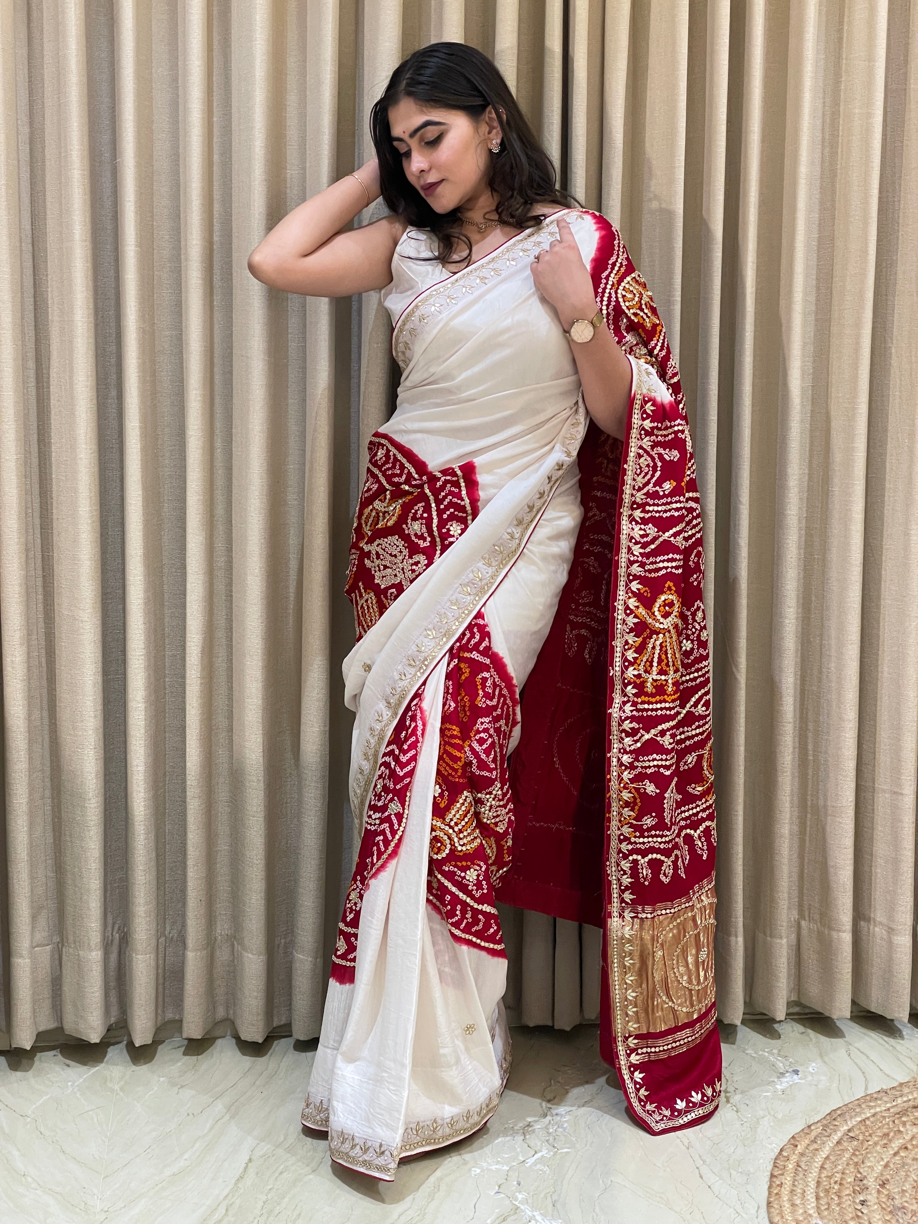 Bandhini Gajji silk with gota work.