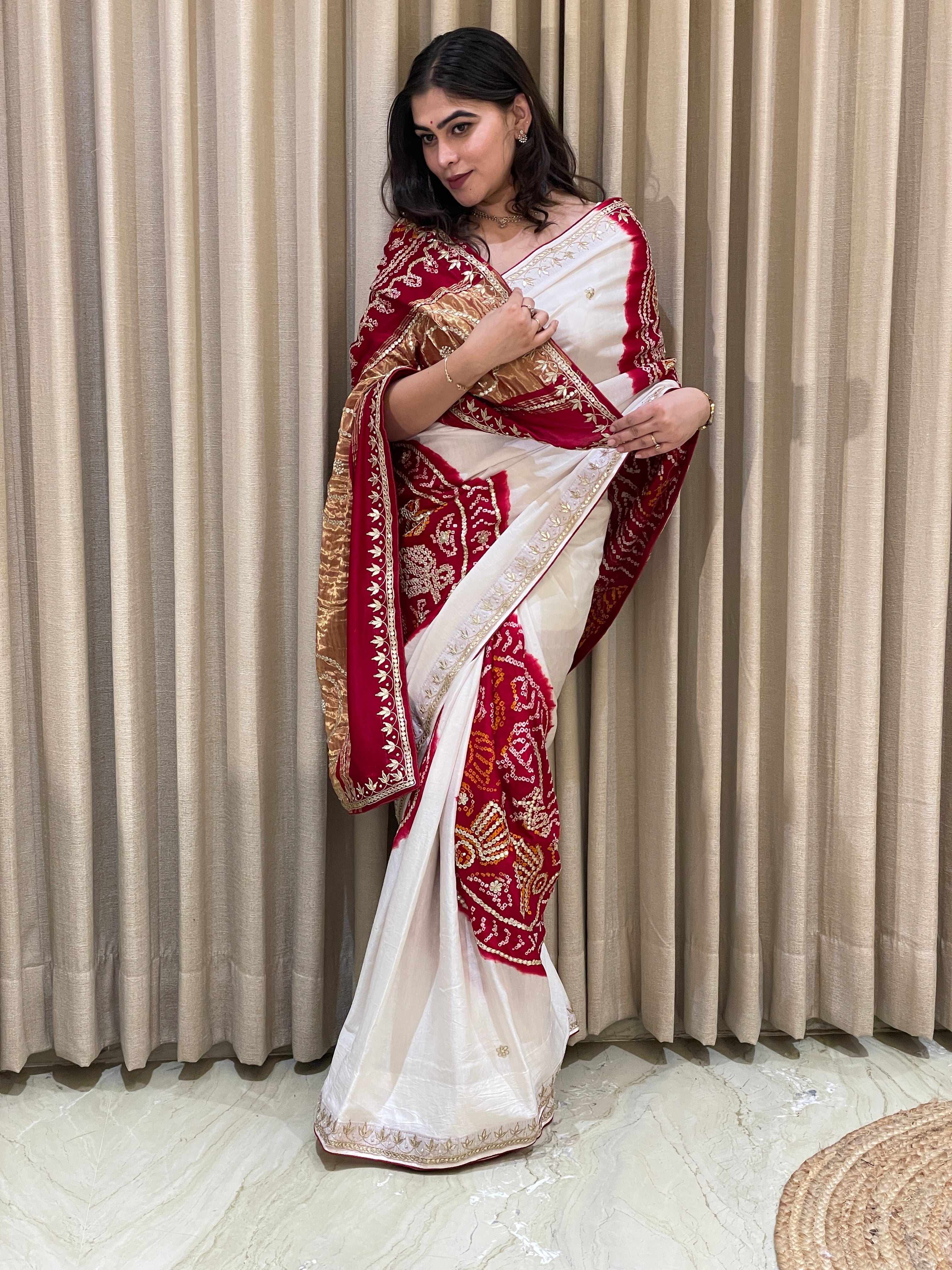 Bandhini Gajji silk with gota work.