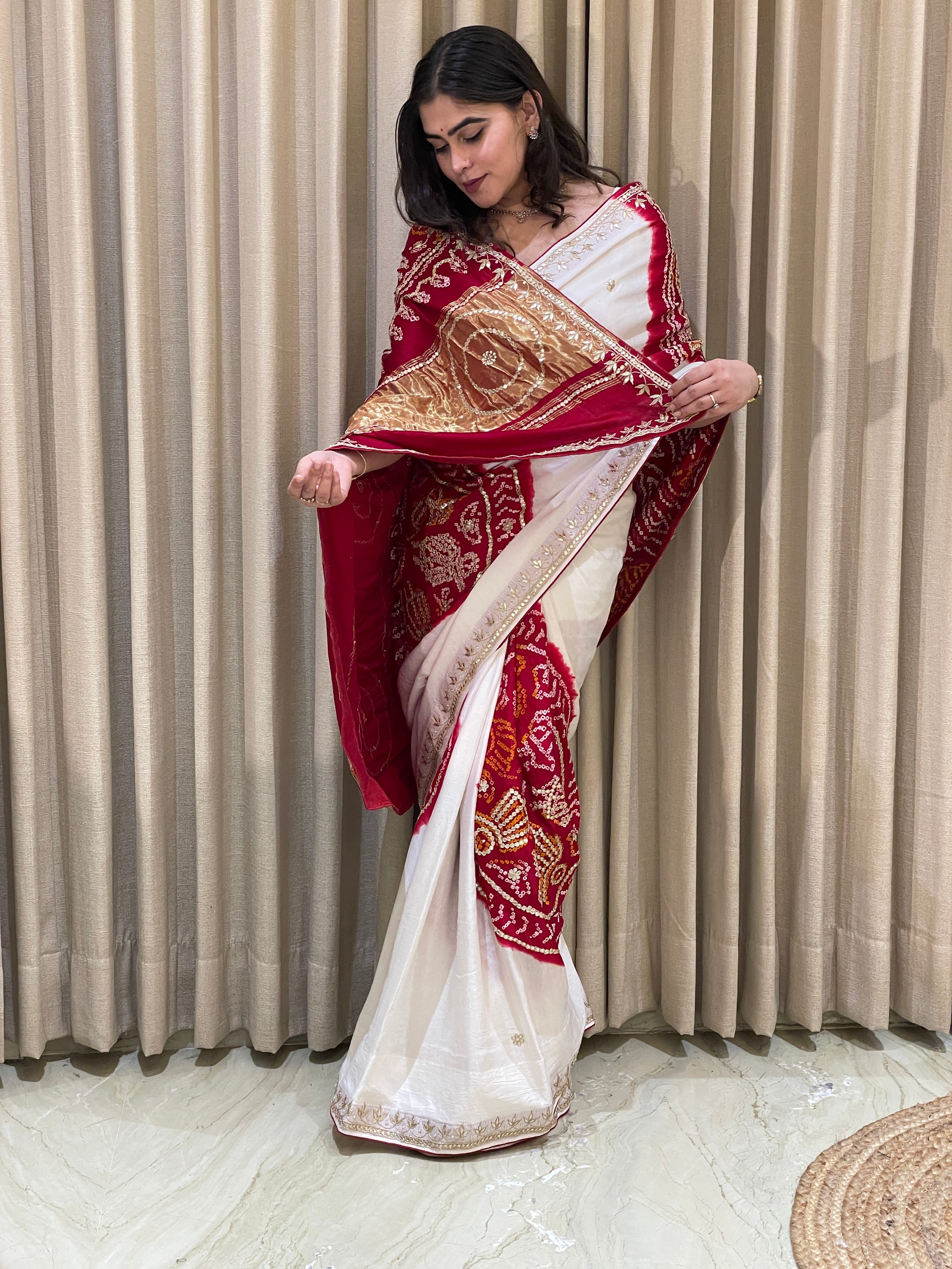 Bandhini Gajji silk with gota work.