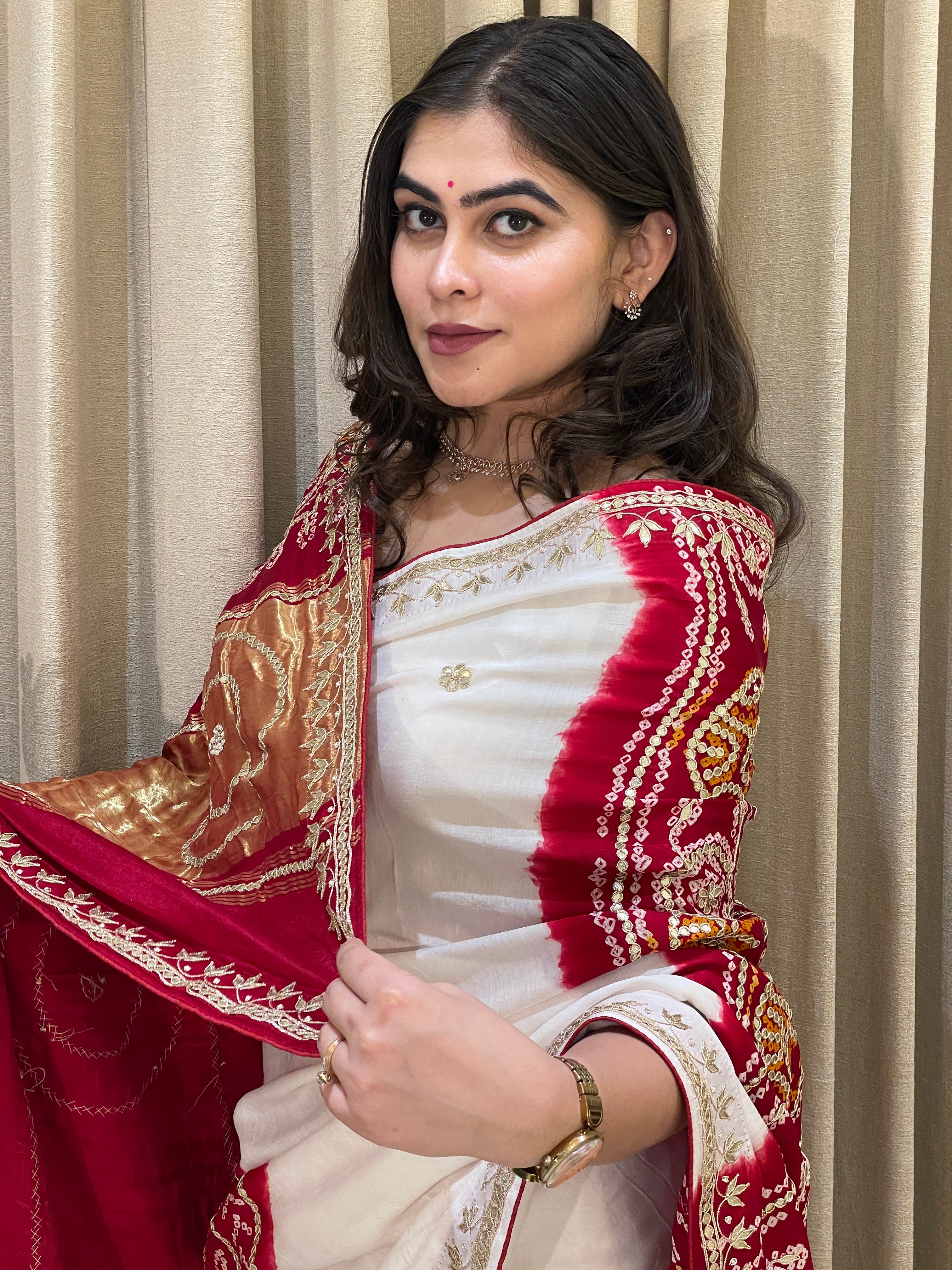 Bandhini Gajji silk with gota work.