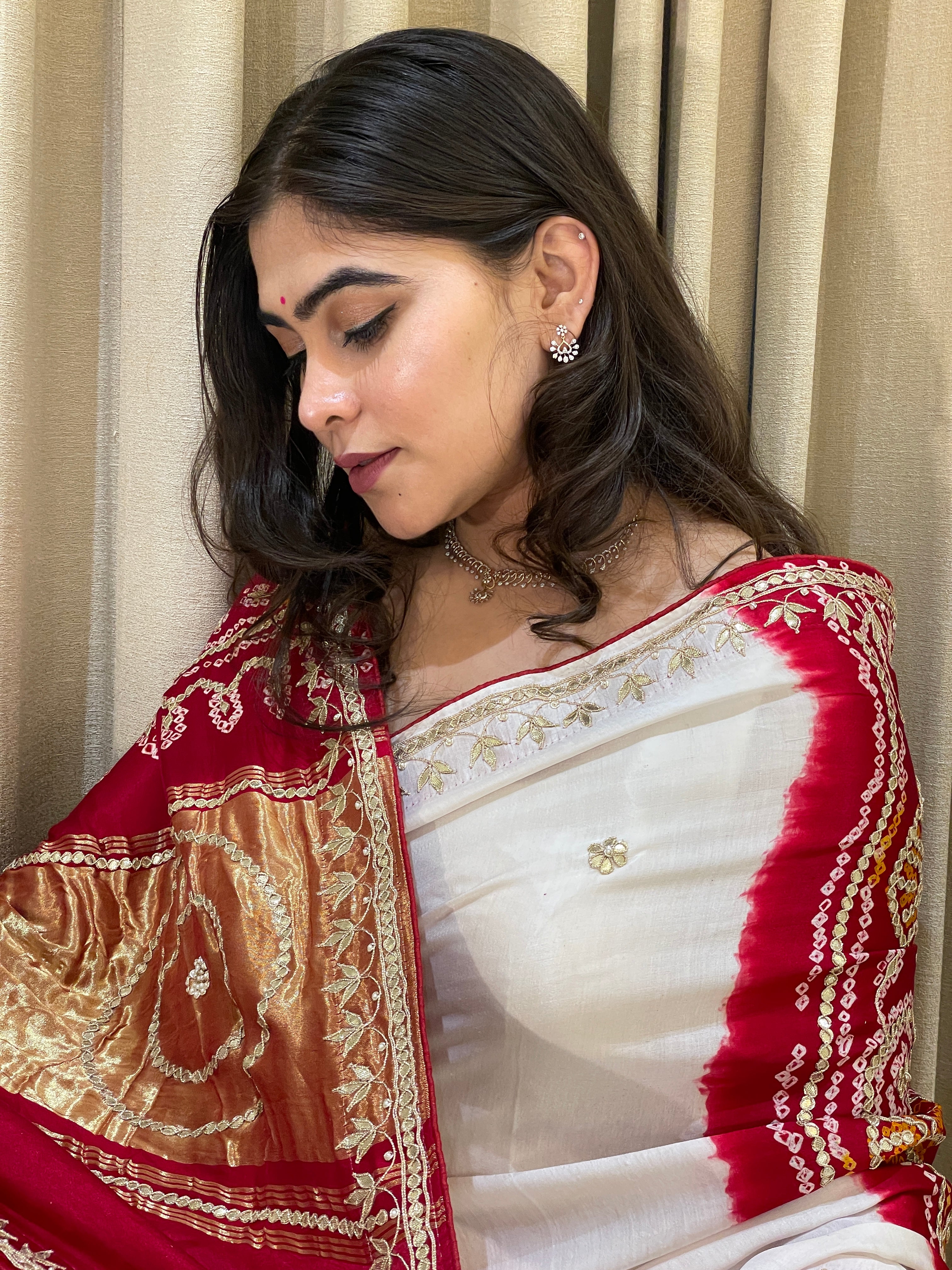 Bandhini Gajji silk with gota work.