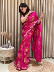 Bandhini on silk with gota work