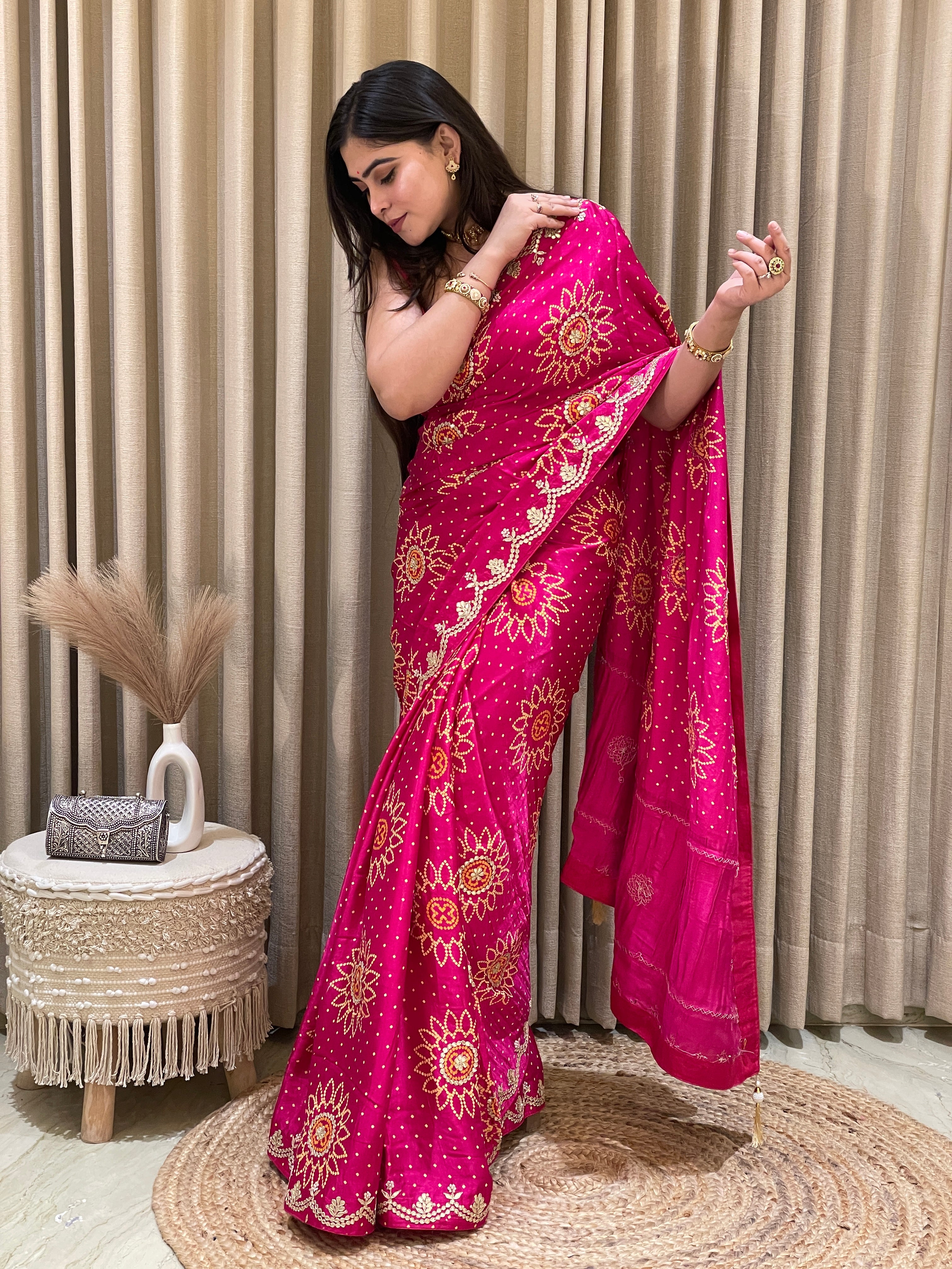Bandhini on silk with gota work