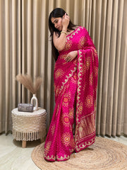 Bandhini on silk with gota work