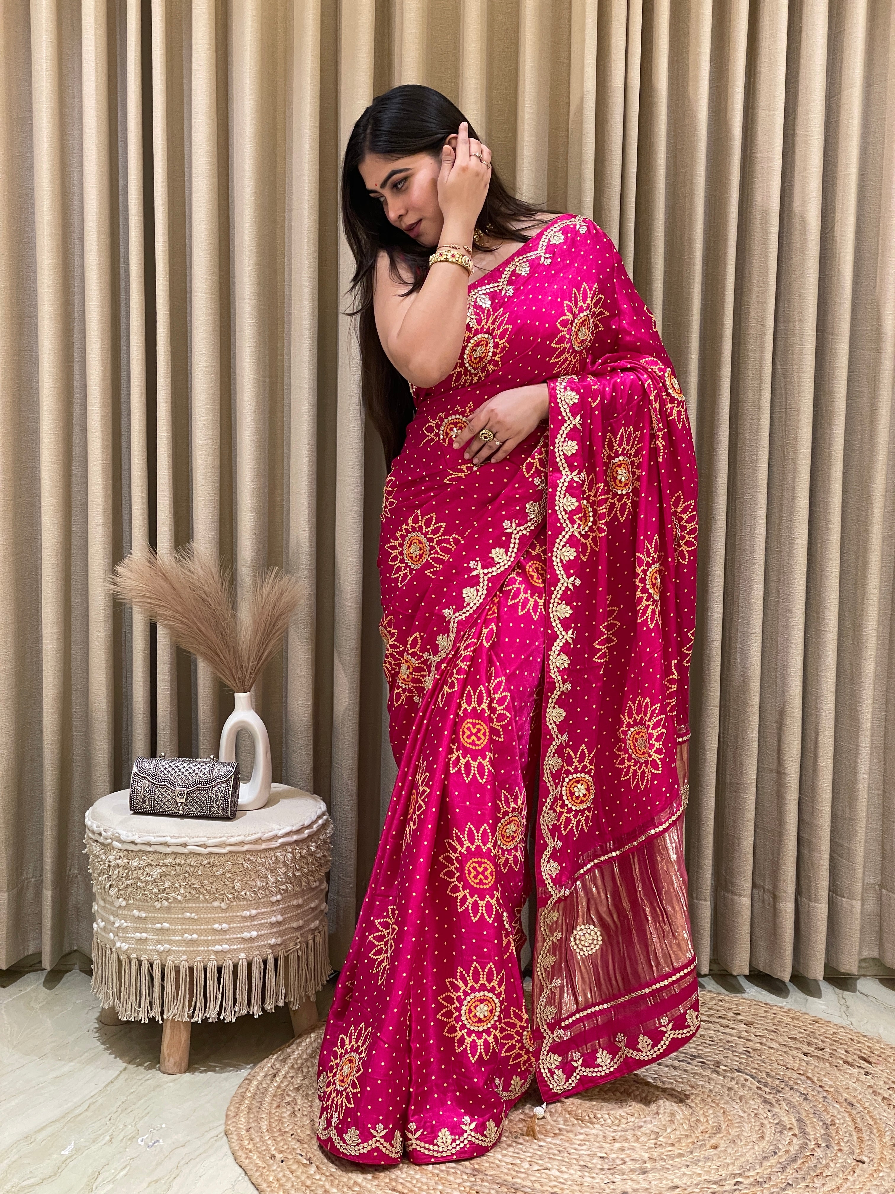 Bandhini on silk with gota work