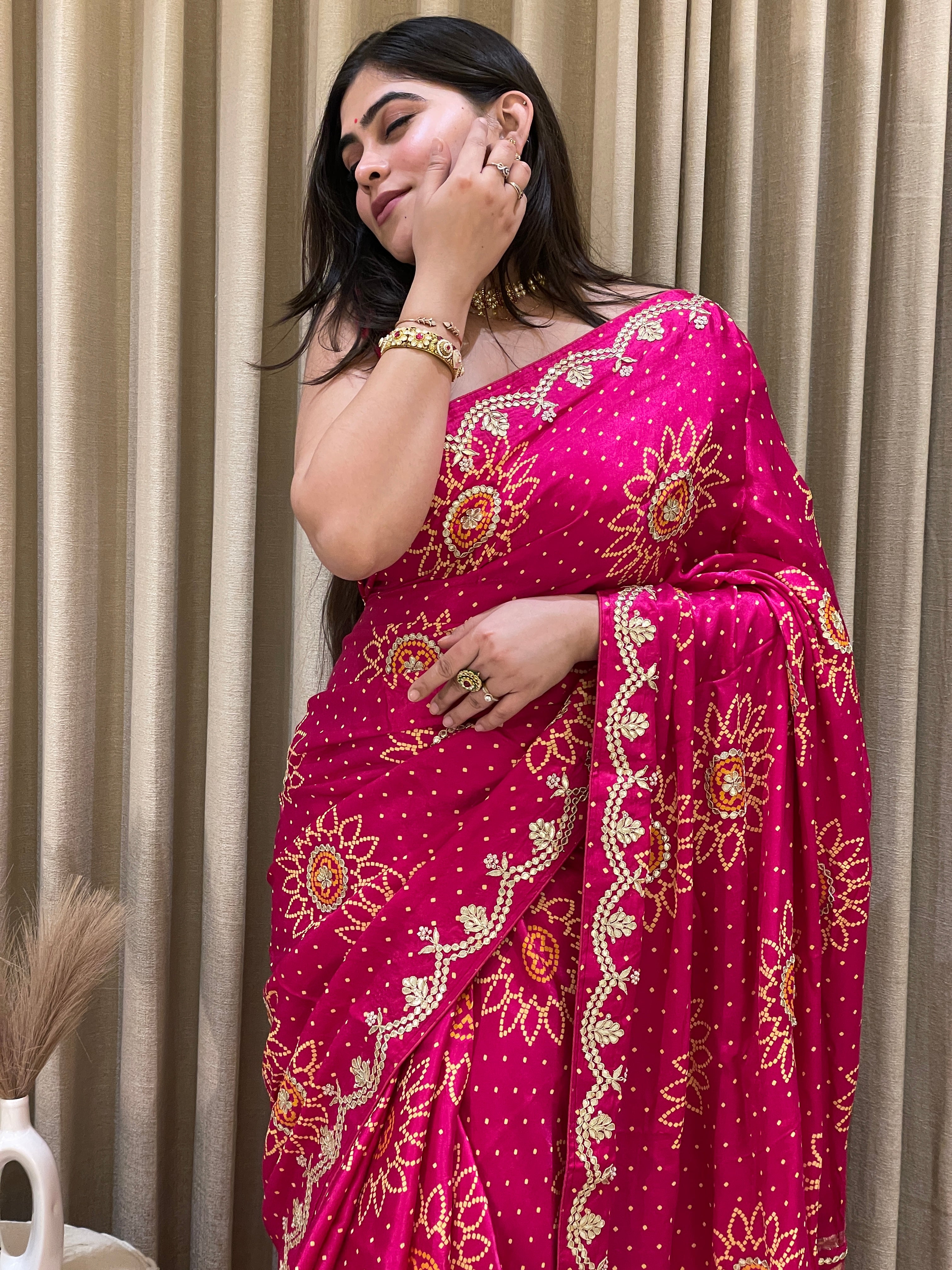 Bandhini on silk with gota work