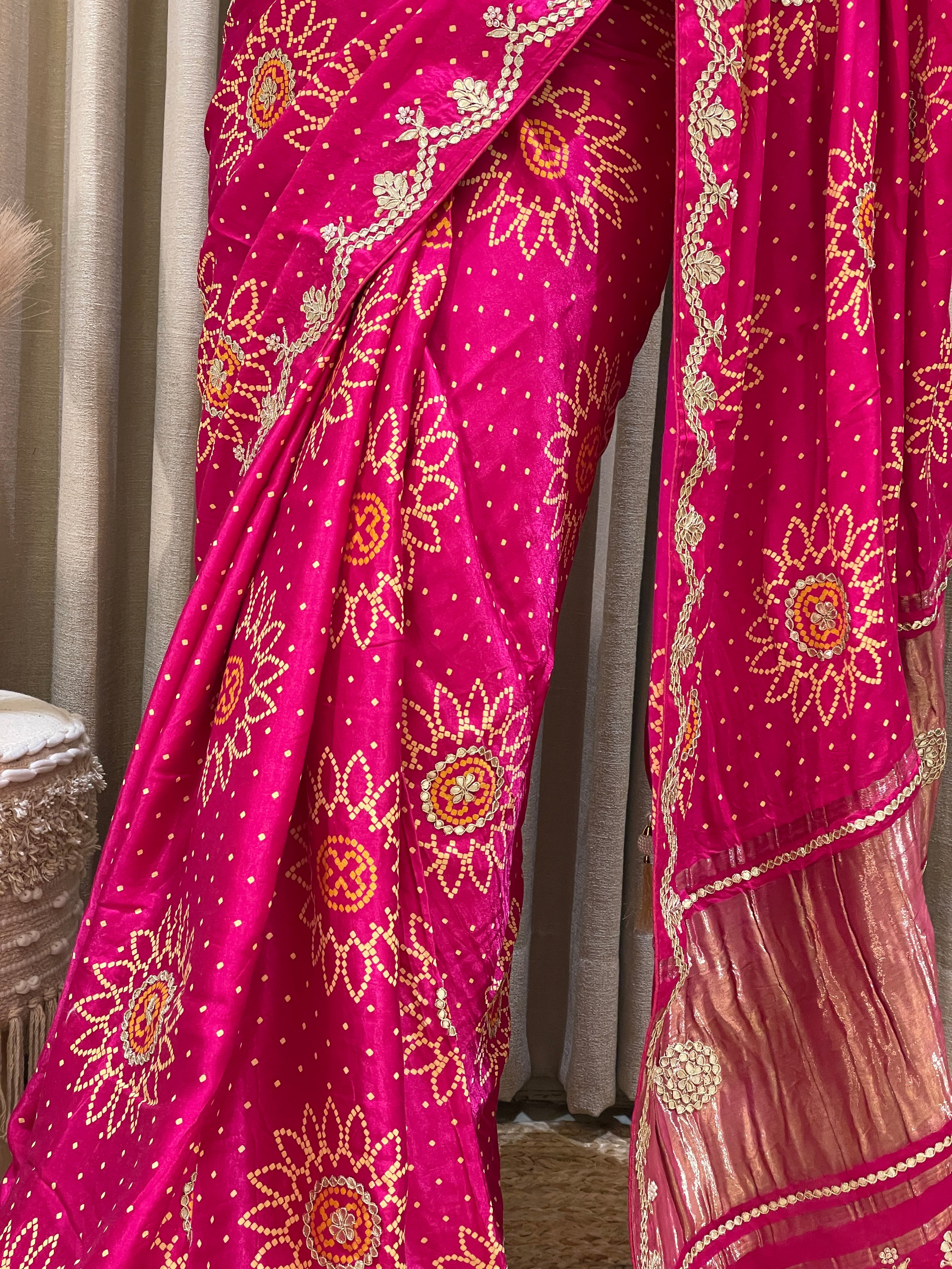 Bandhini on silk with gota work