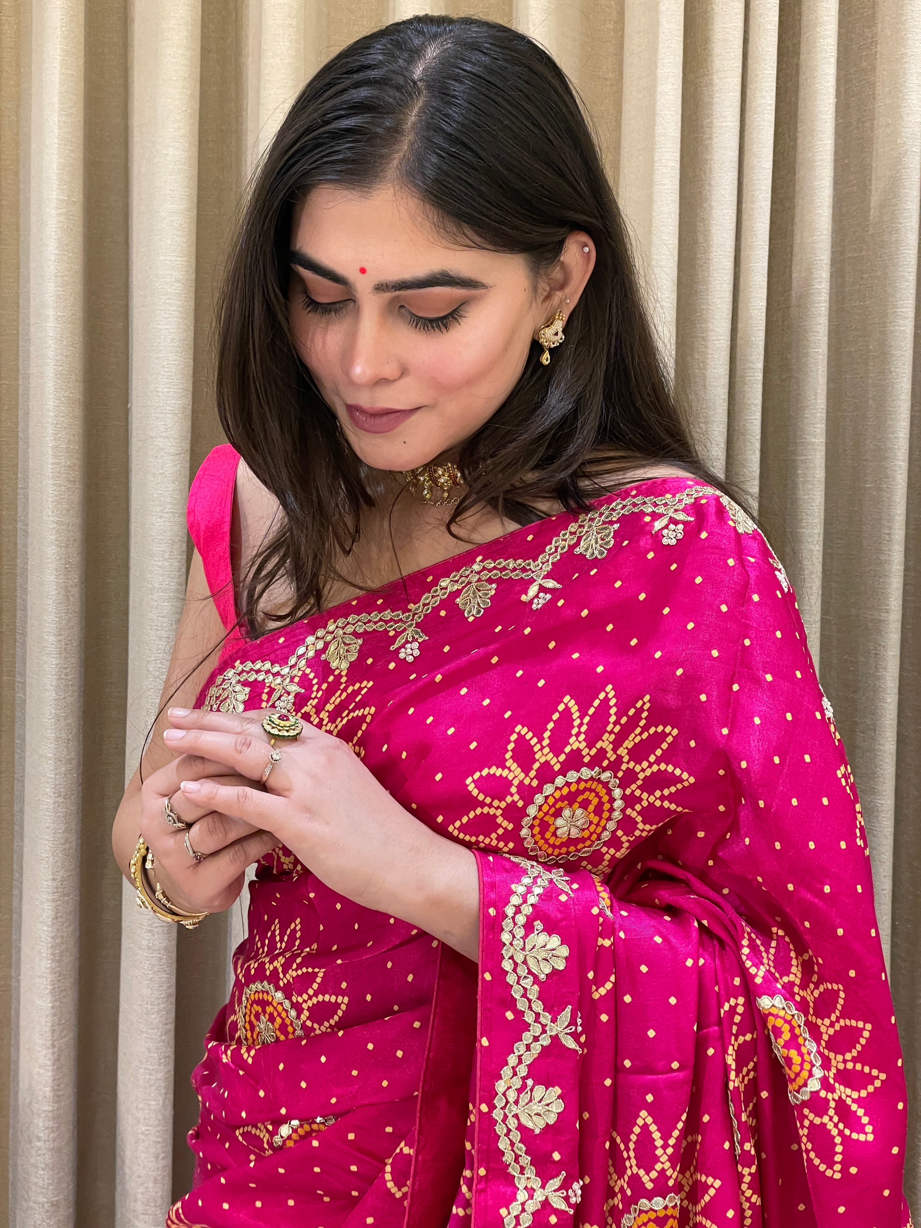 Bandhini on silk with gota work