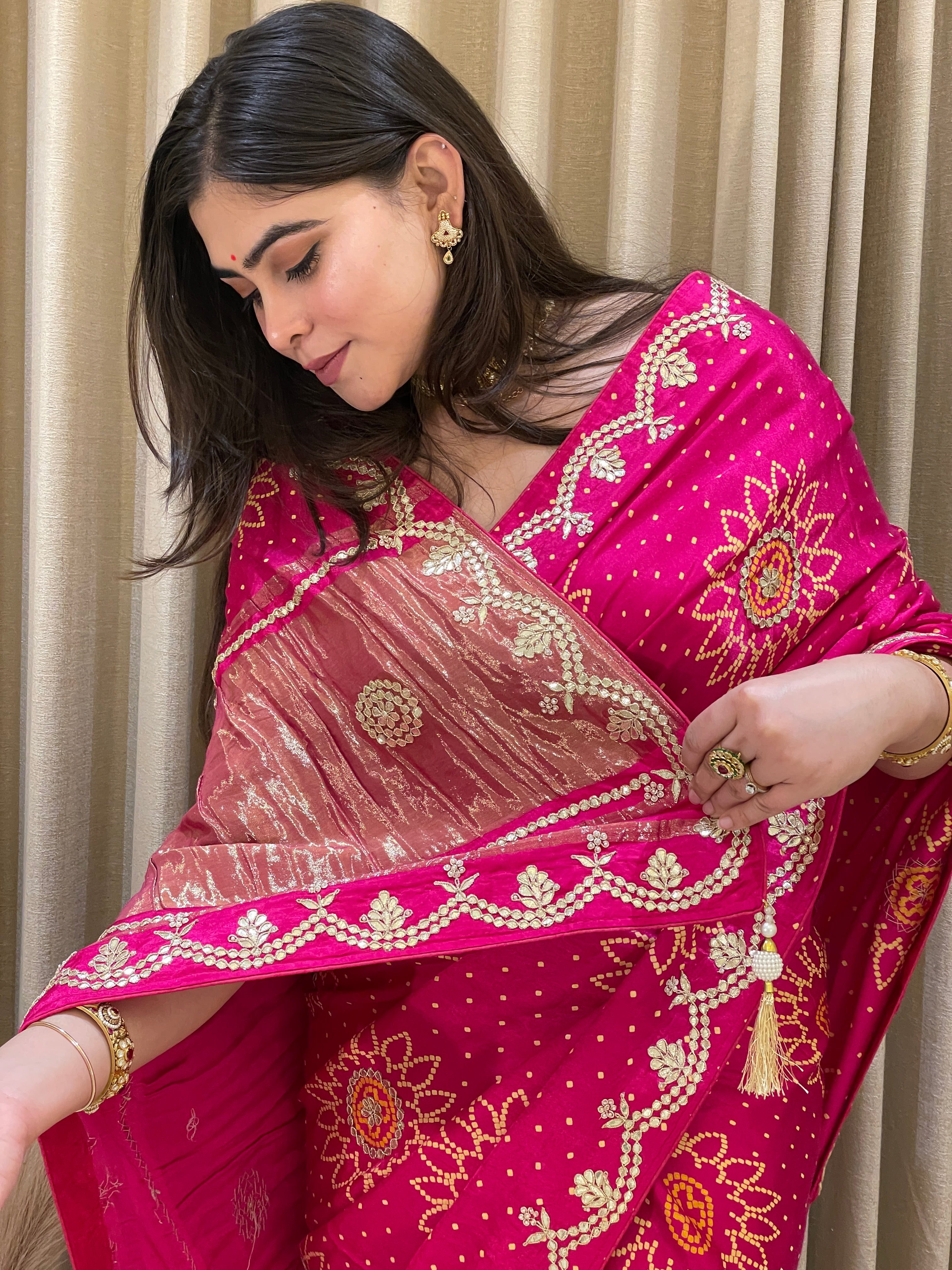 Bandhini on silk with gota work