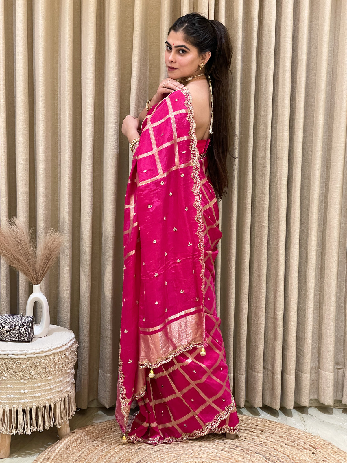 Majenta Zari gadhchola with gota work