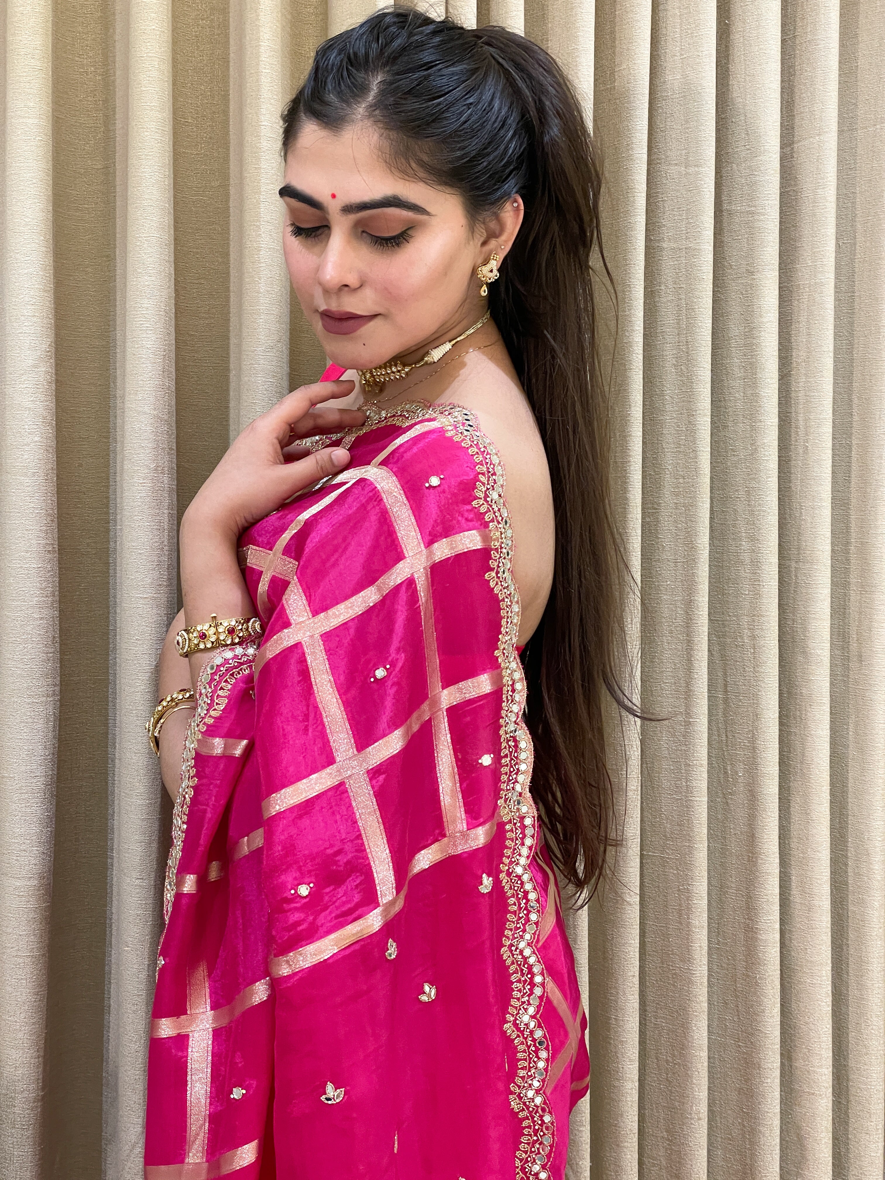 Majenta Zari gadhchola with gota work