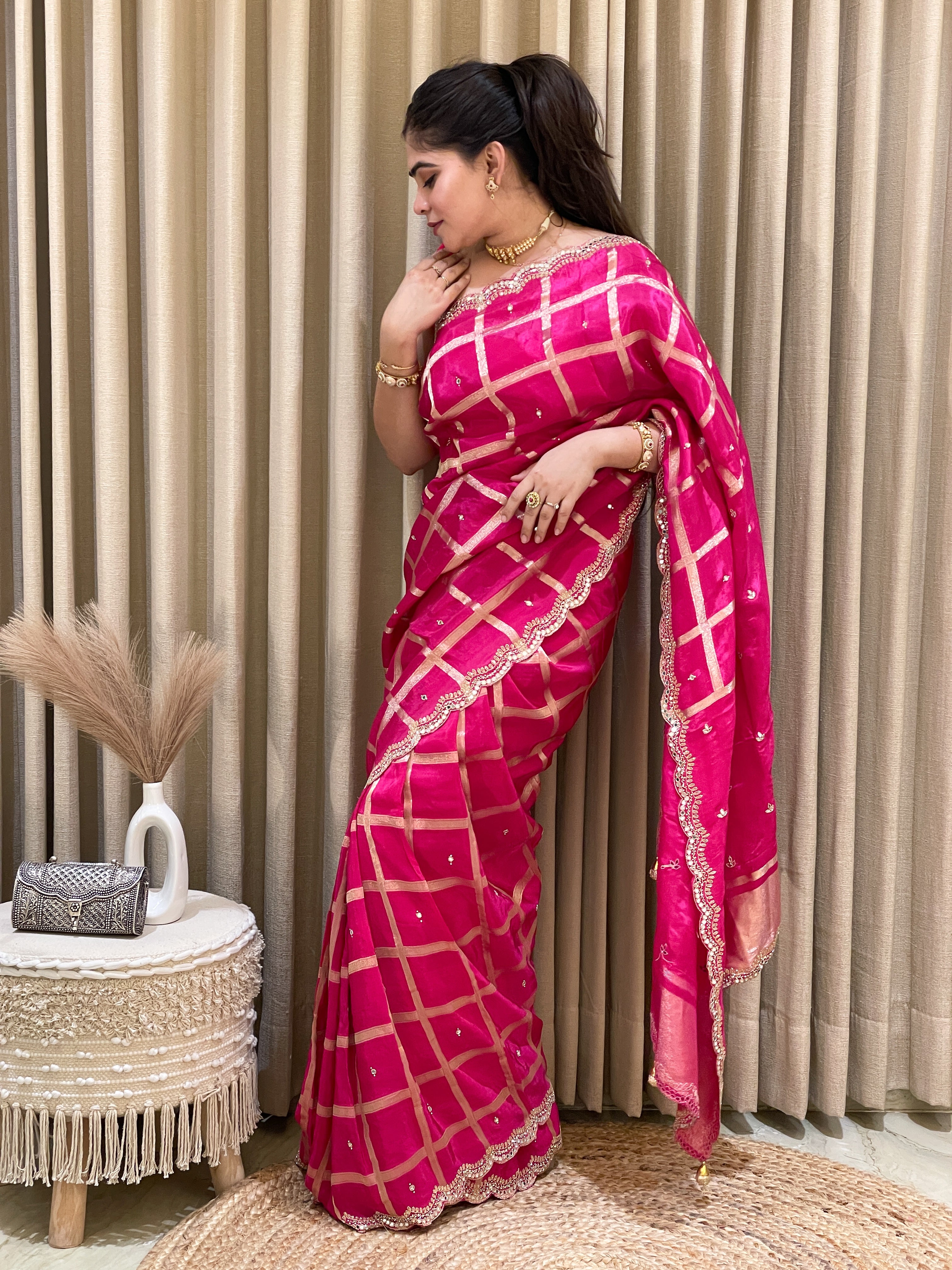 Majenta Zari gadhchola with gota work