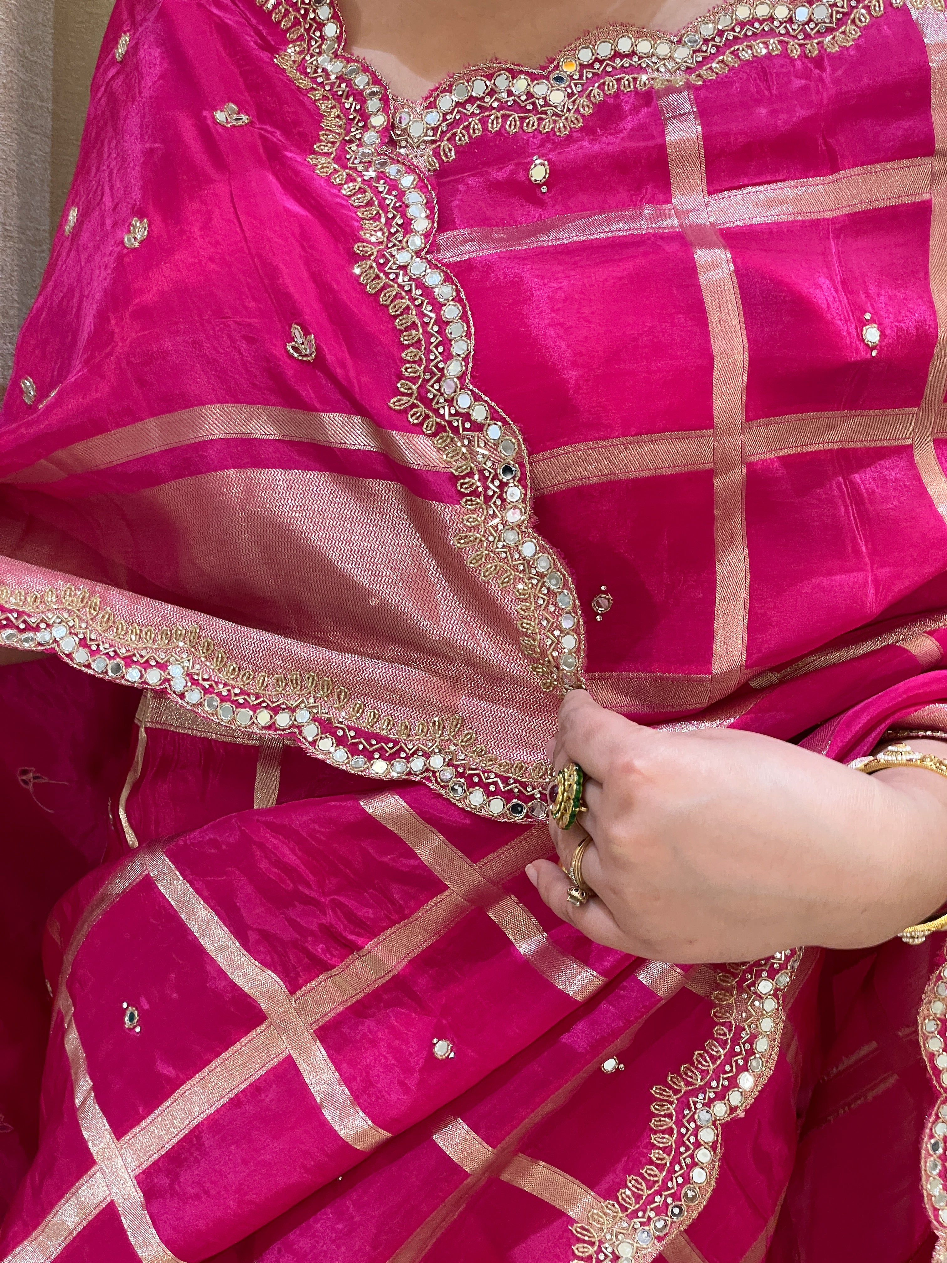 Majenta Zari gadhchola with gota work