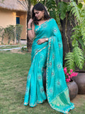 Bandhini on silk with gota work