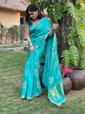 Bandhini on silk with gota work