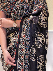 Ajrakh saree With Hand embroidery