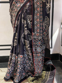 Ajrakh saree With Hand embroidery