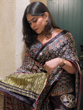 Ajrakh saree With Hand embroidery