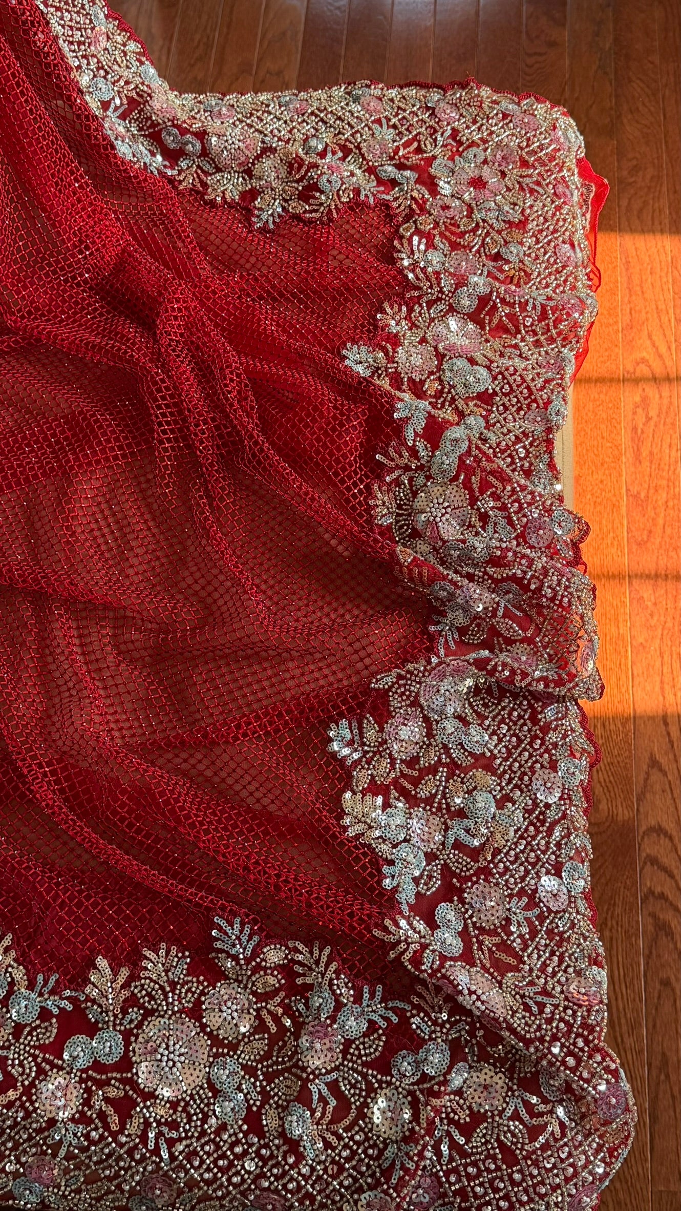 Net saree with heavy embroidered blouse and border