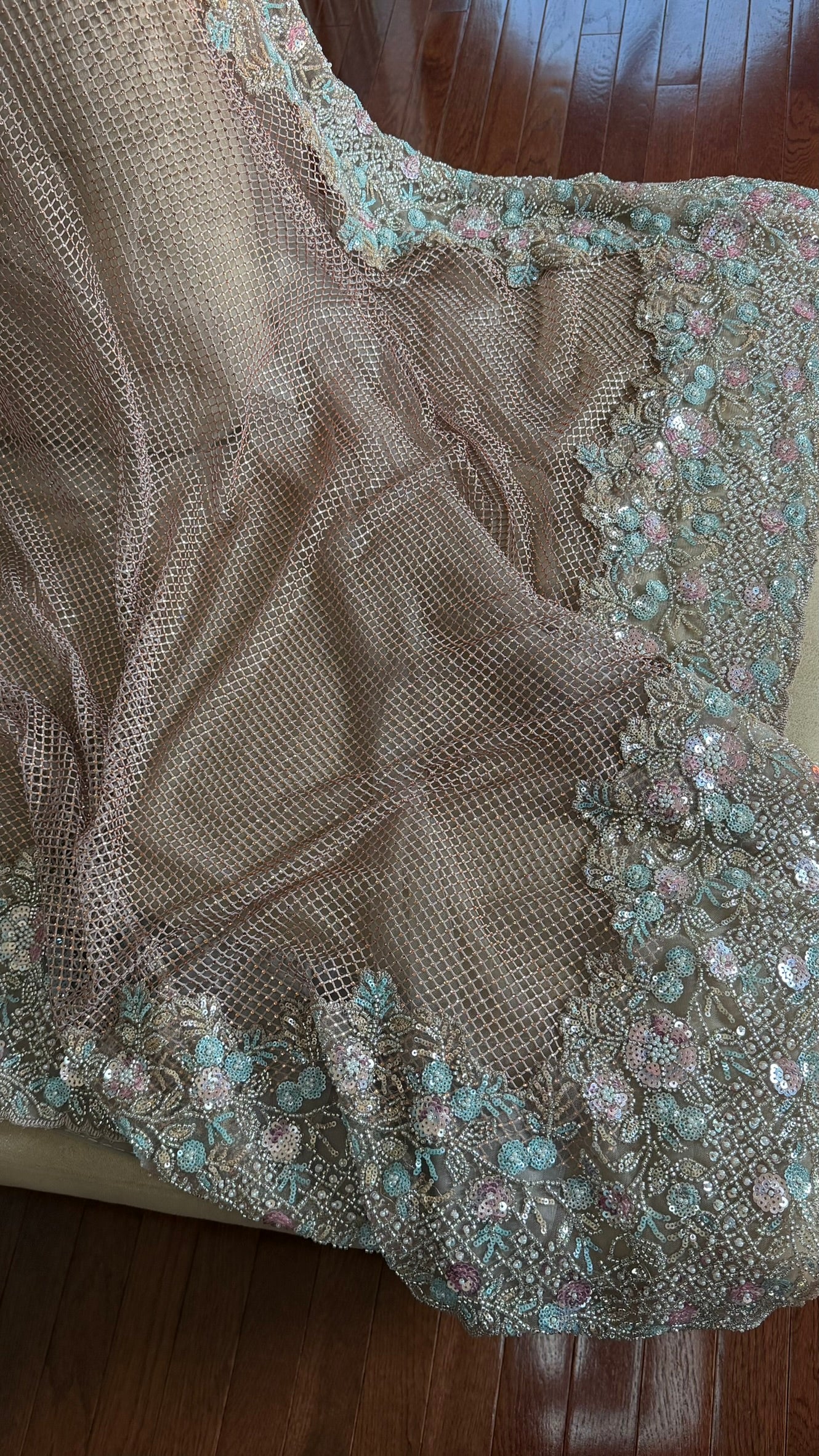 Net saree with heavy embroidered blouse and border
