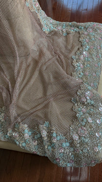 Net saree with heavy embroidered blouse and border