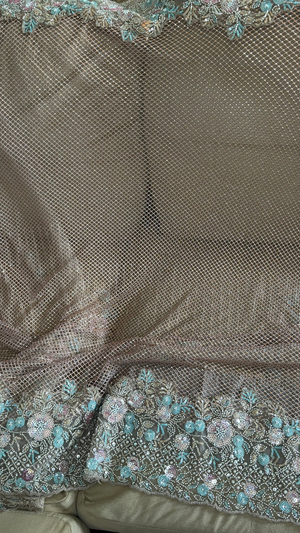 Net saree with heavy embroidered blouse and border