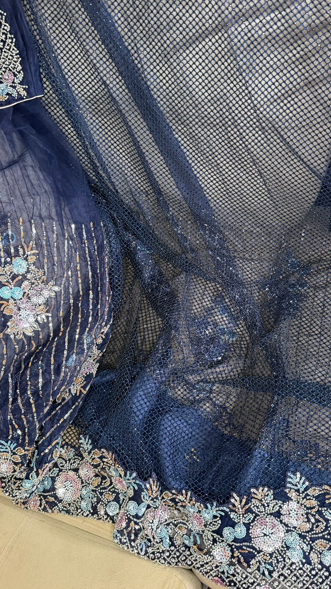 Net saree with heavy embroidered blouse and border