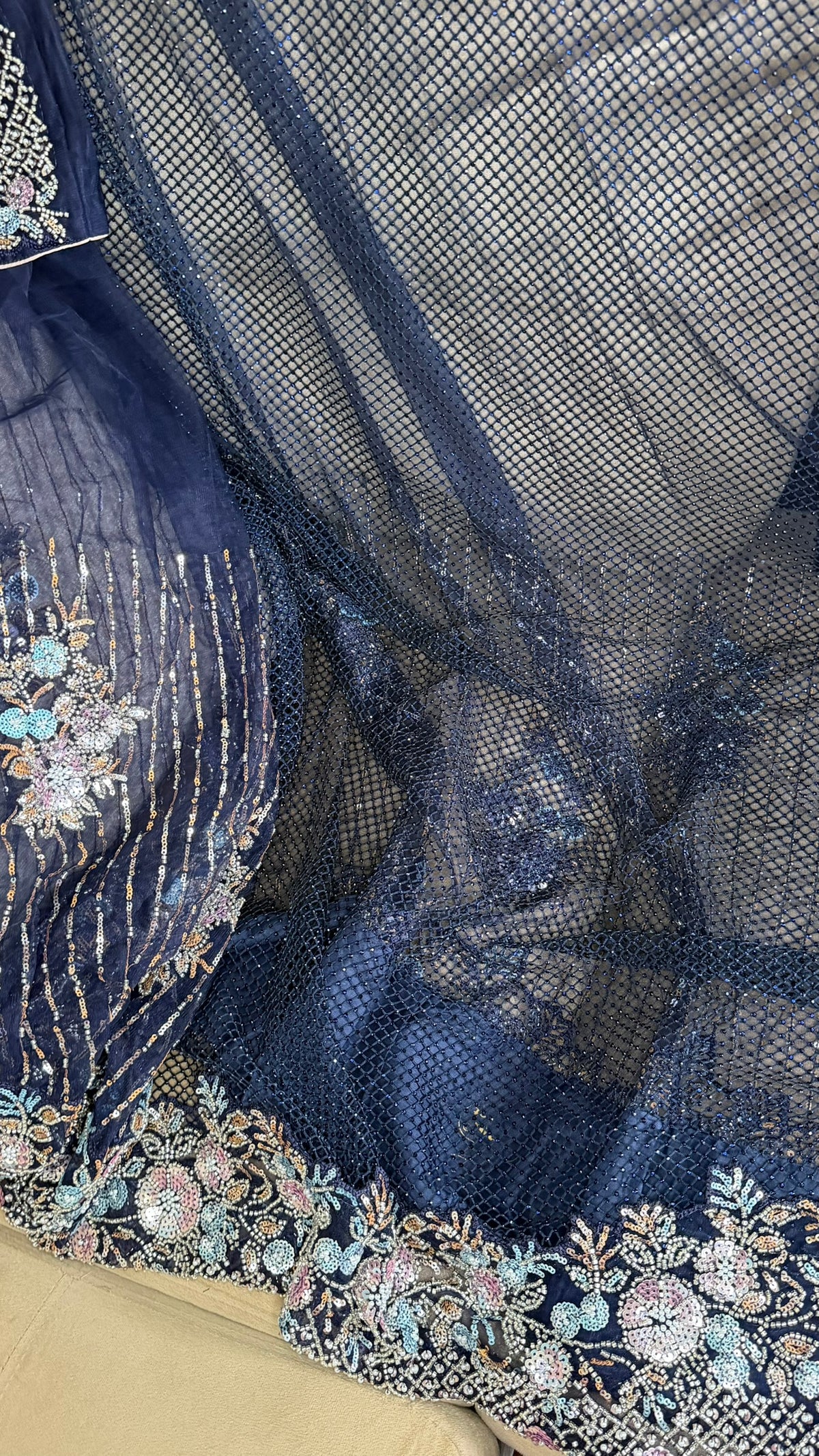 Net saree with heavy embroidered blouse and border