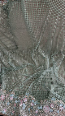 Net saree with heavy embroidered blouse and border